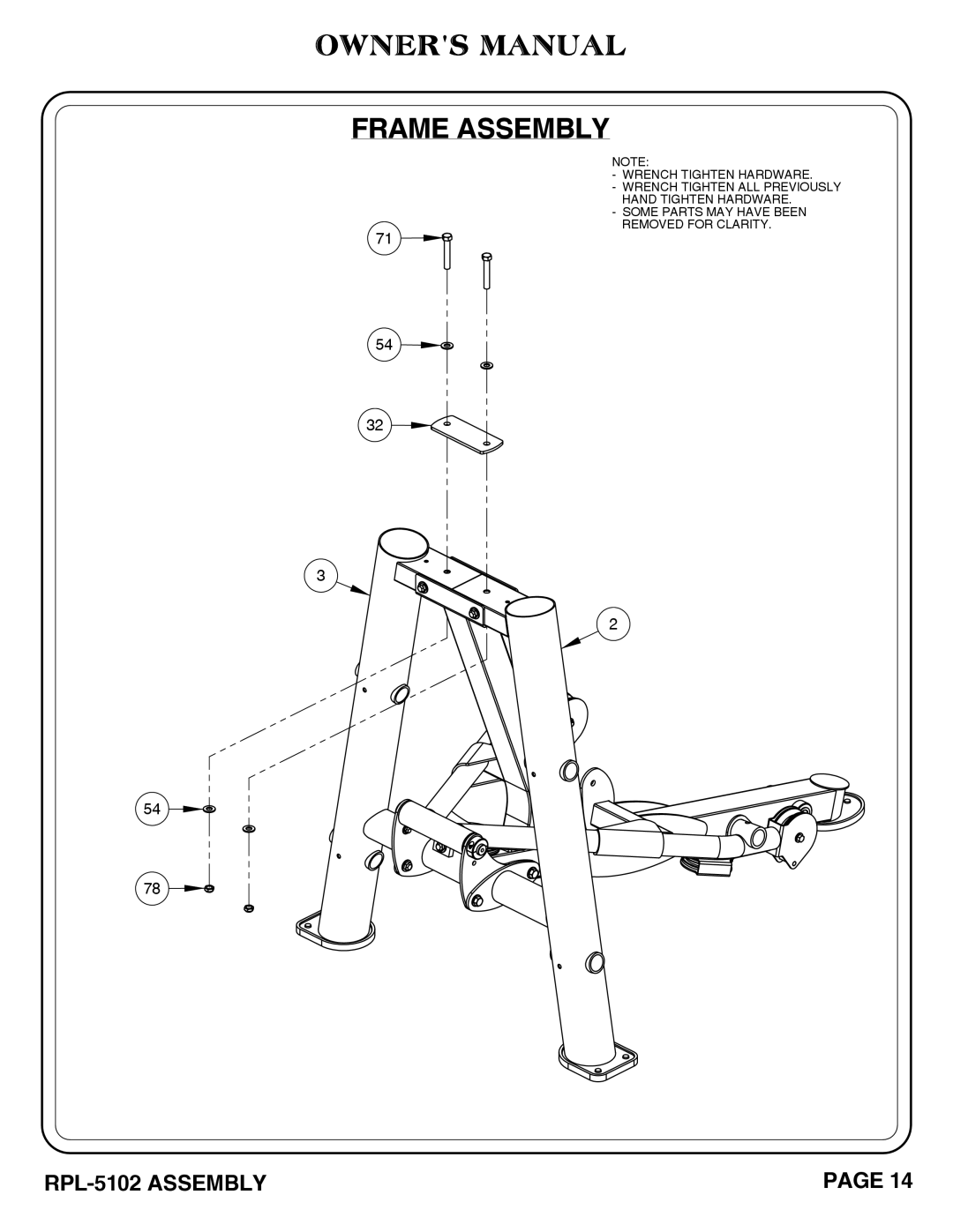 Hoist Fitness RPL-5102 owner manual Frame Assembly 