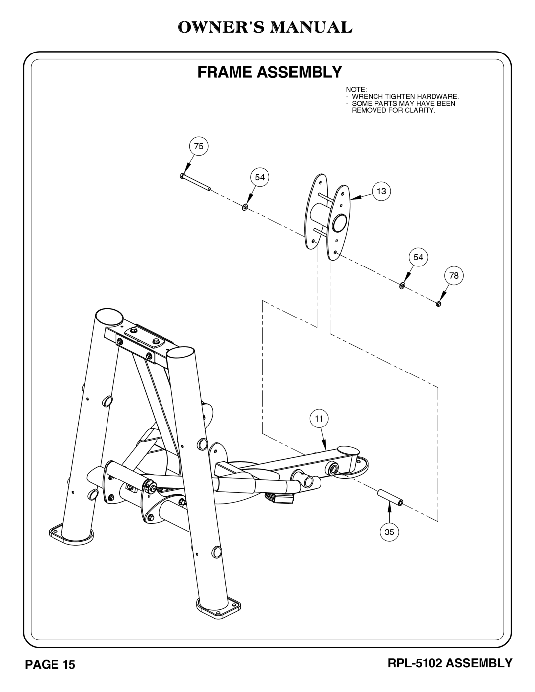 Hoist Fitness RPL-5102 owner manual Frame Assembly 