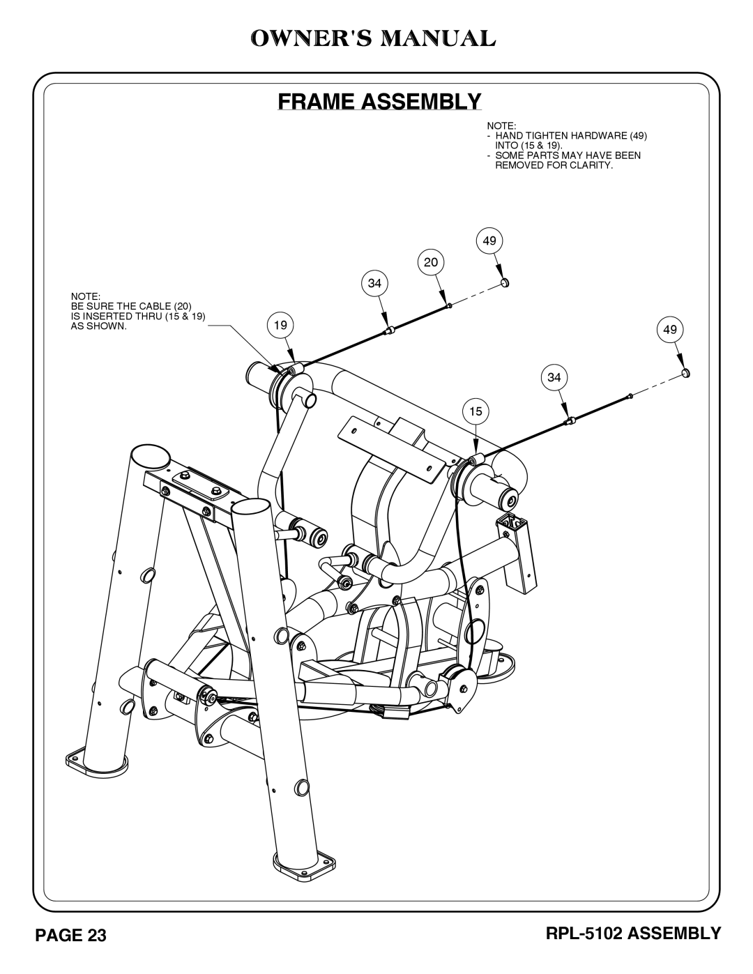 Hoist Fitness RPL-5102 owner manual Frame Assembly 