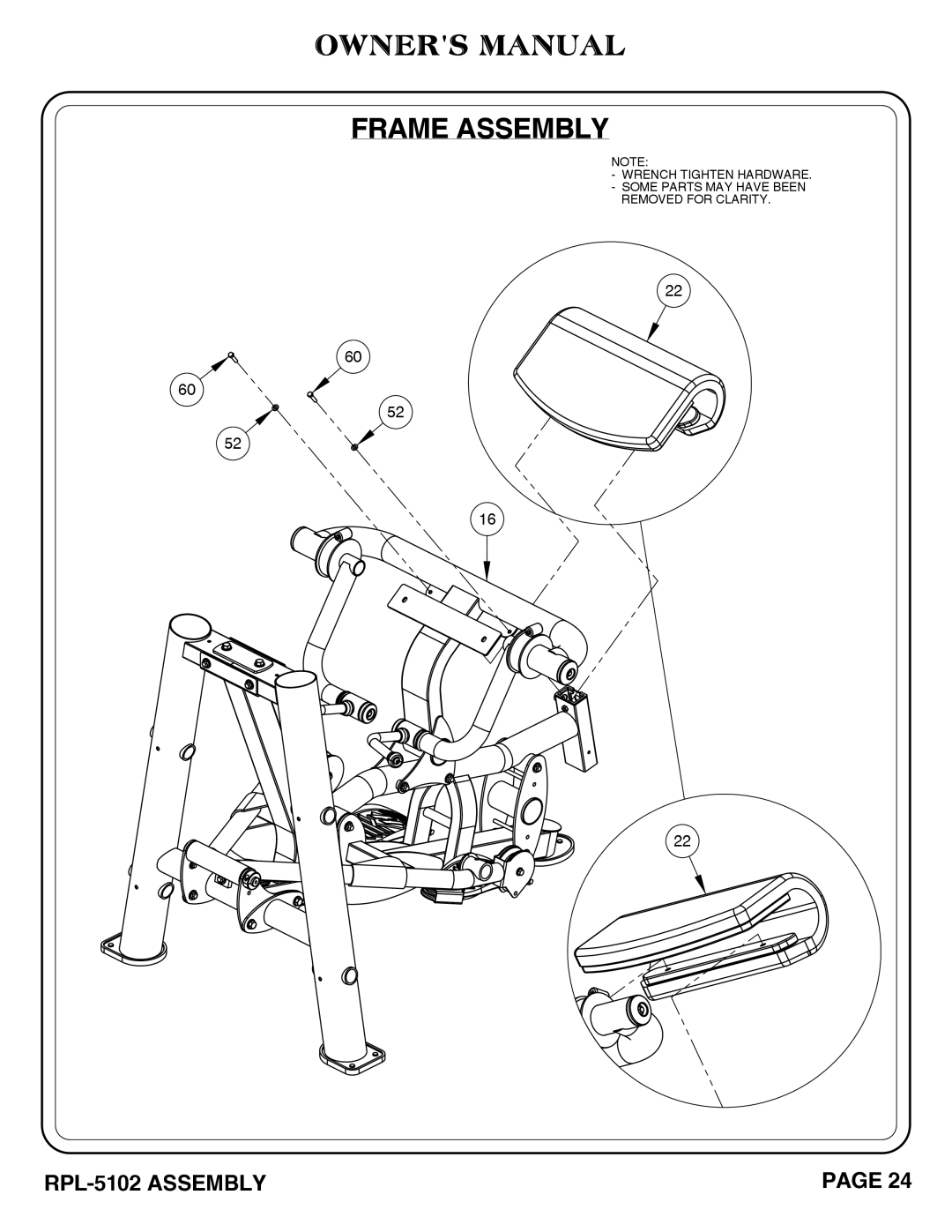 Hoist Fitness RPL-5102 owner manual Frame Assembly 