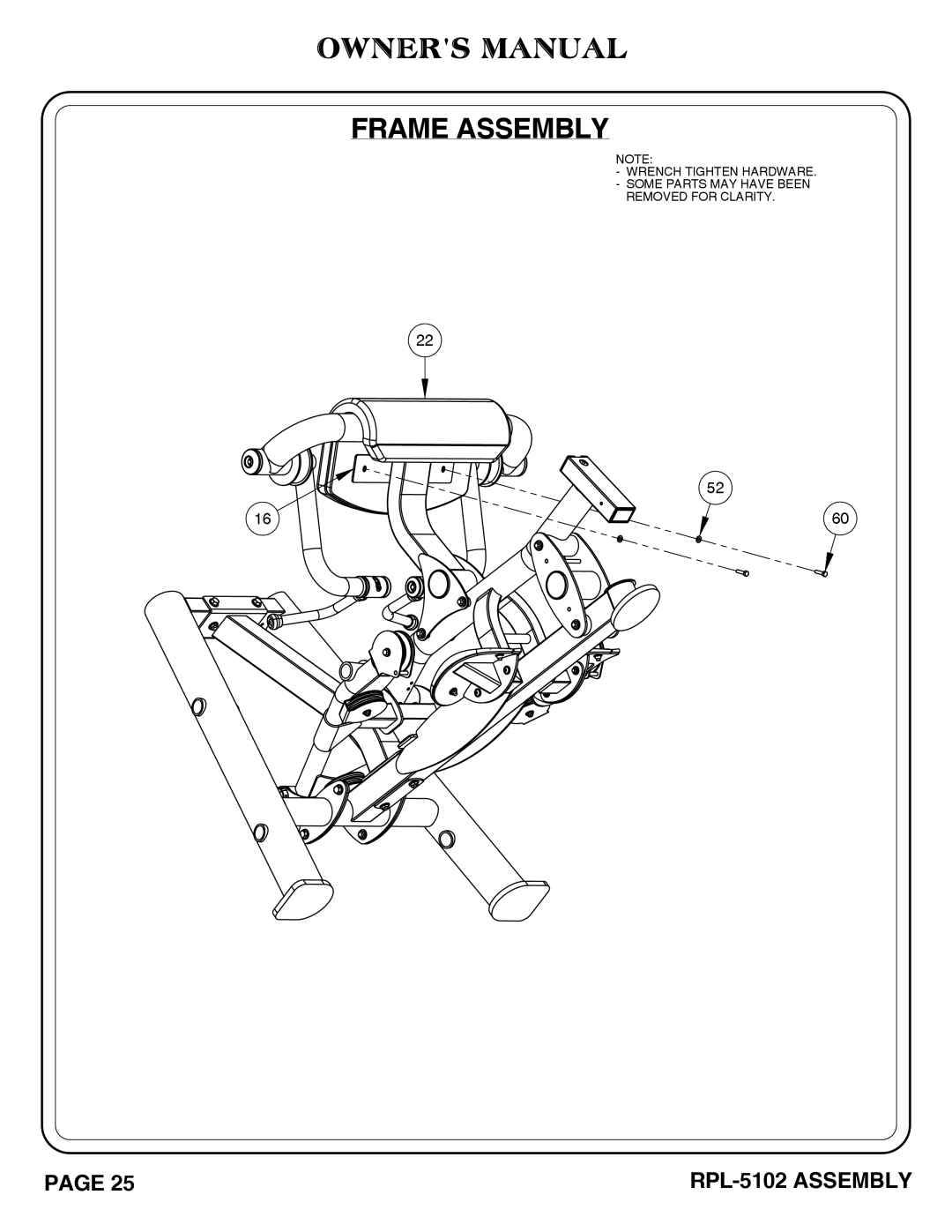 Hoist Fitness RPL-5102 owner manual Frame Assembly 