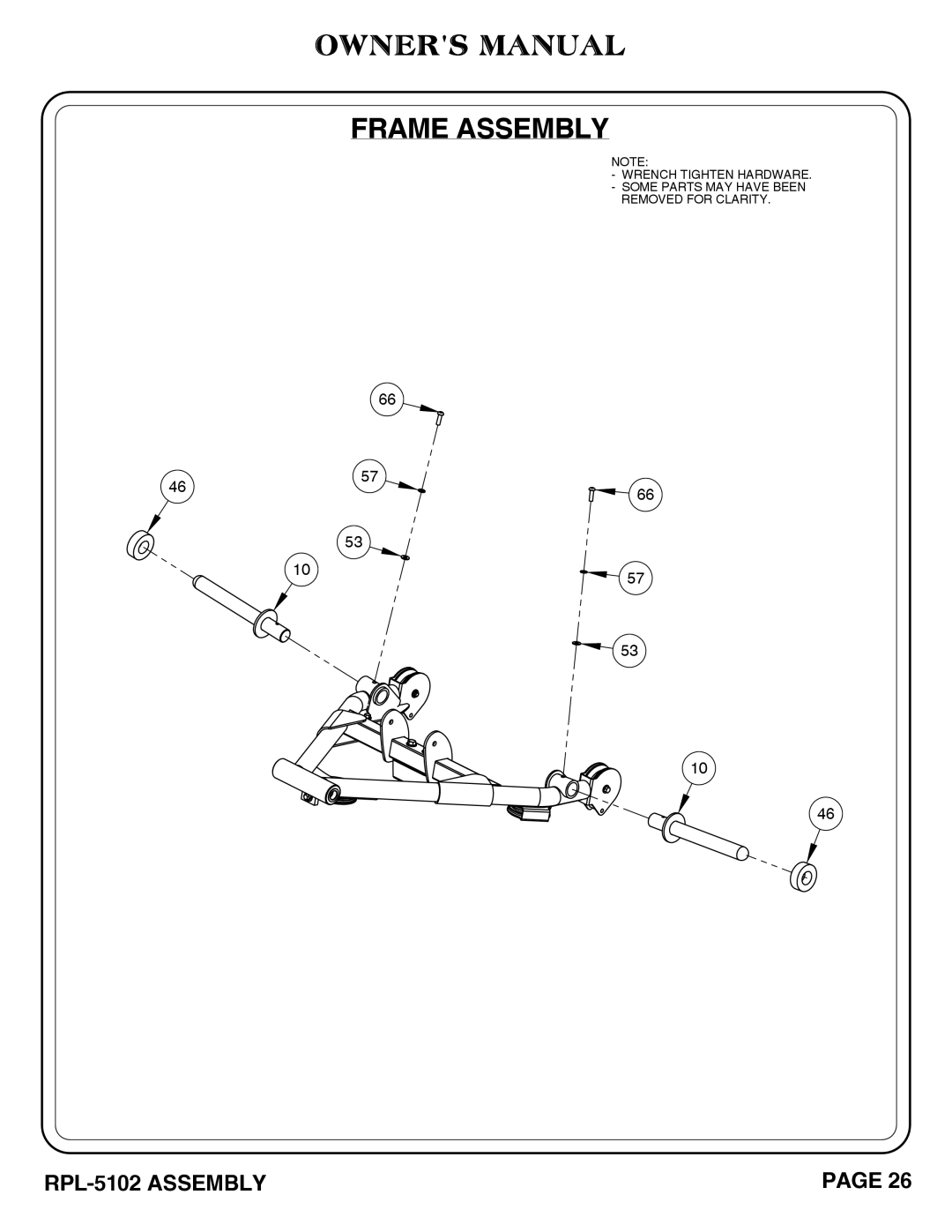 Hoist Fitness RPL-5102 owner manual Frame Assembly 