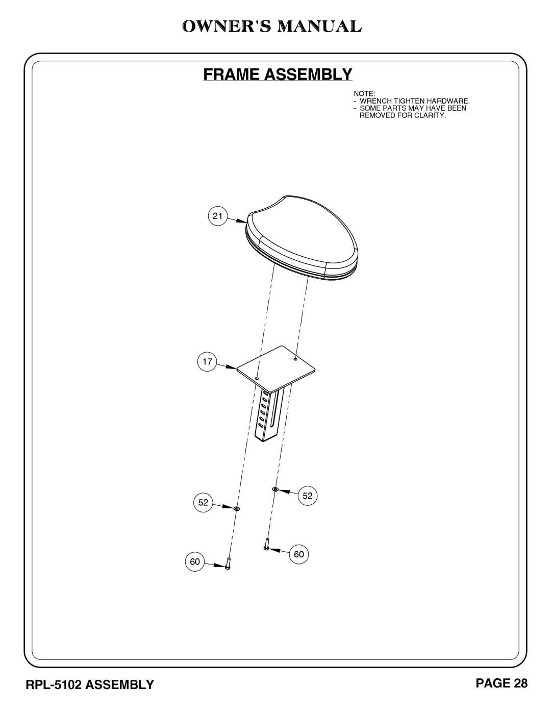 Hoist Fitness RPL-5102 owner manual Frame Assembly 