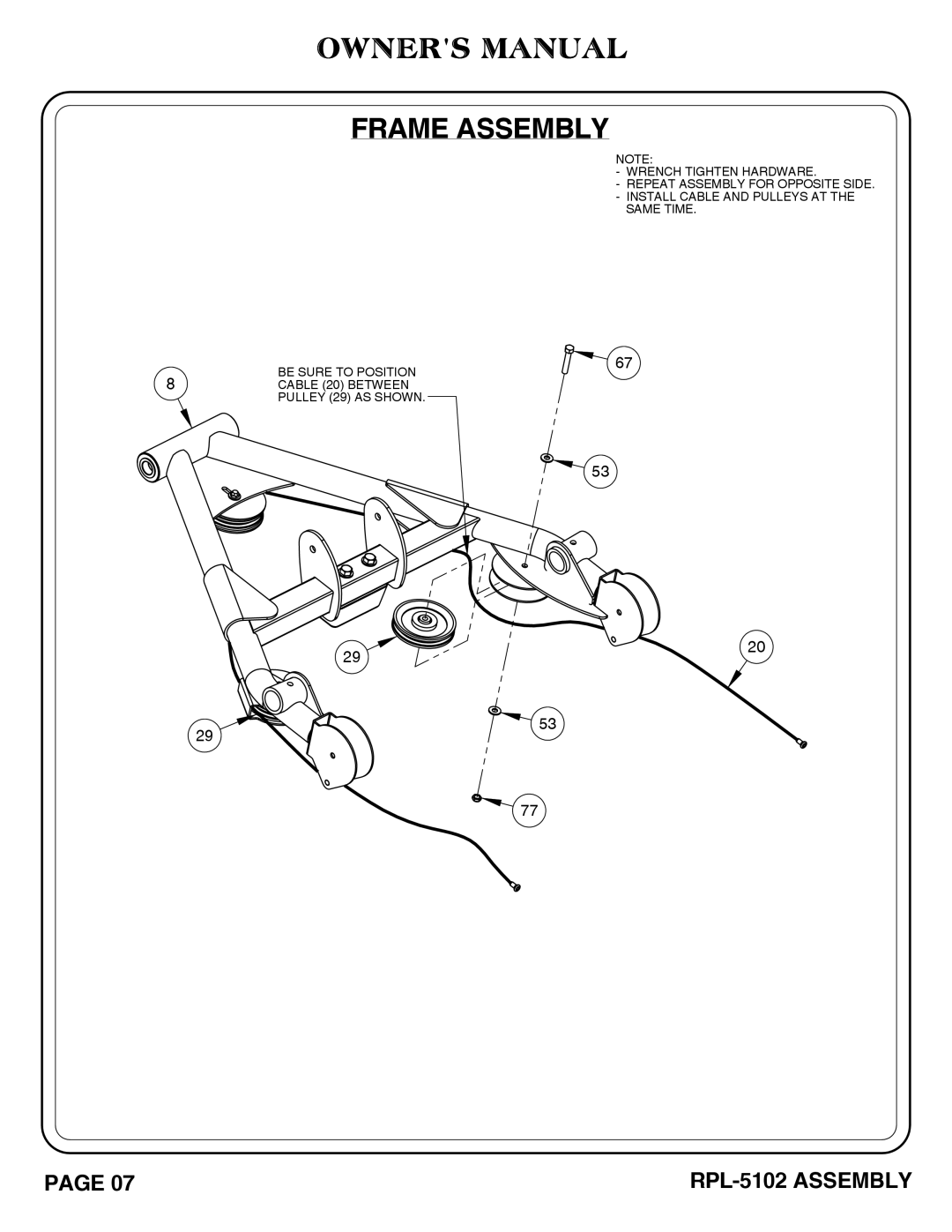 Hoist Fitness RPL-5102 owner manual Frame Assembly 