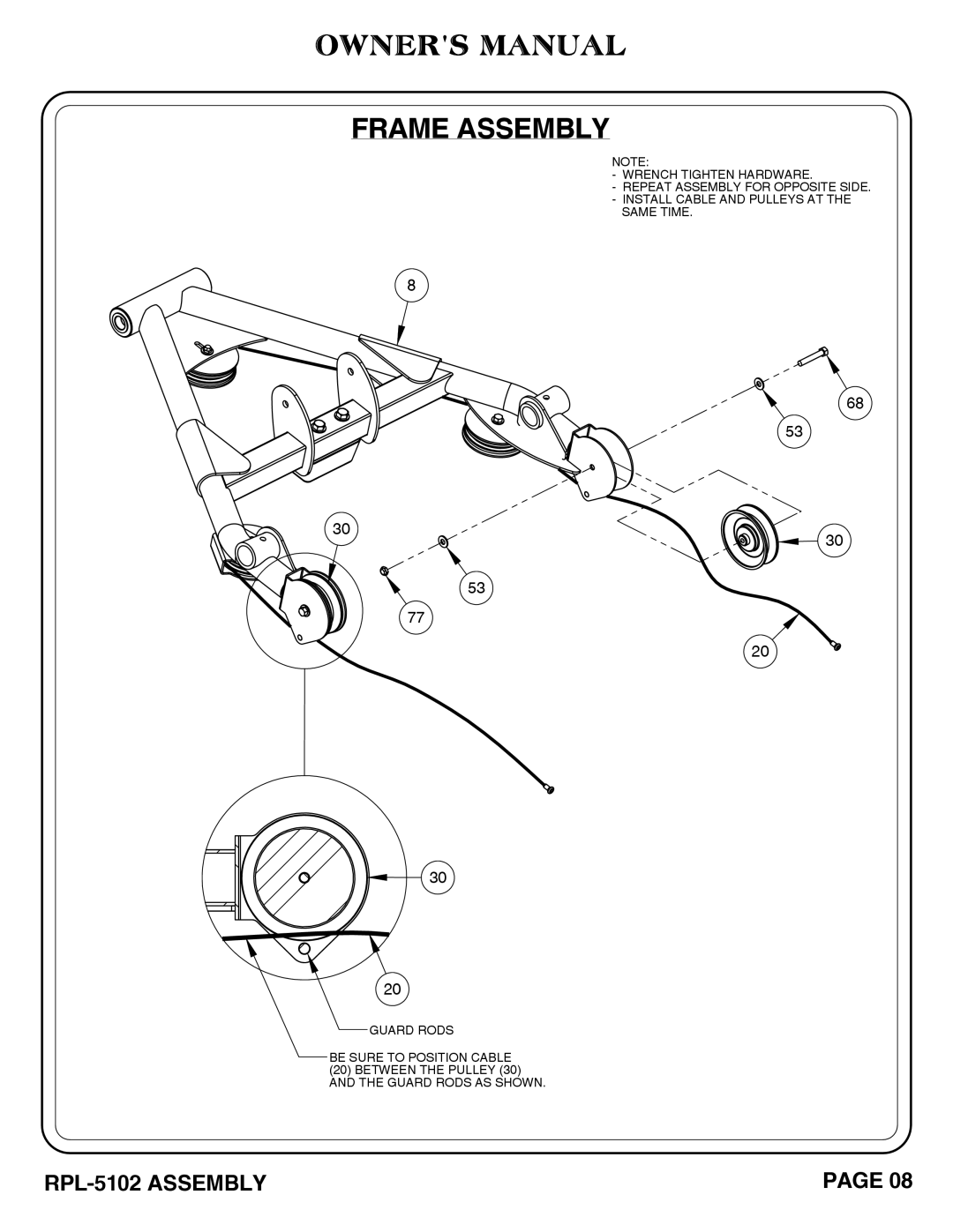 Hoist Fitness RPL-5102 owner manual Frame Assembly 