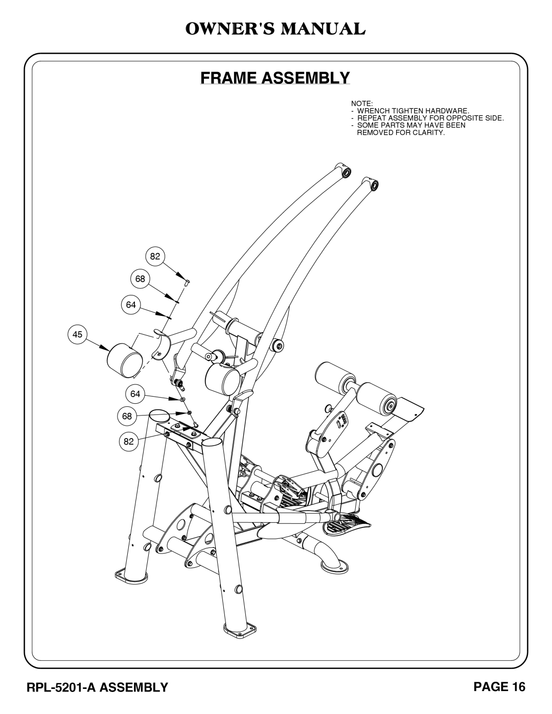 Hoist Fitness RPL-5201-A owner manual Frame Assembly 