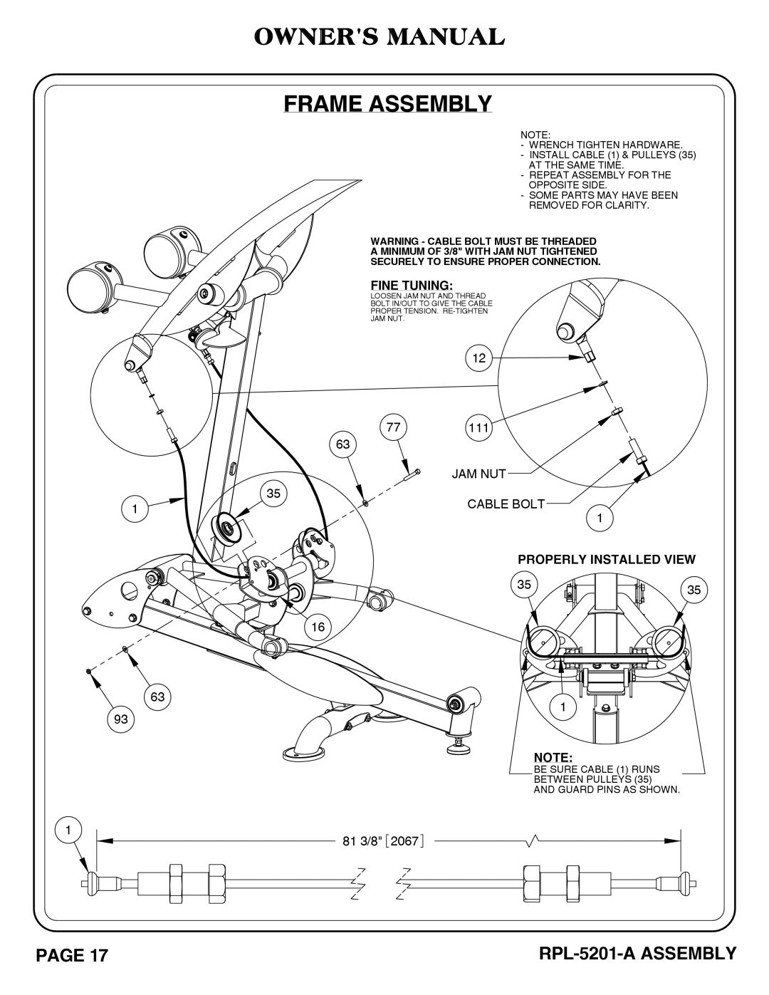 Hoist Fitness RPL-5201-A owner manual Fine Tuning 