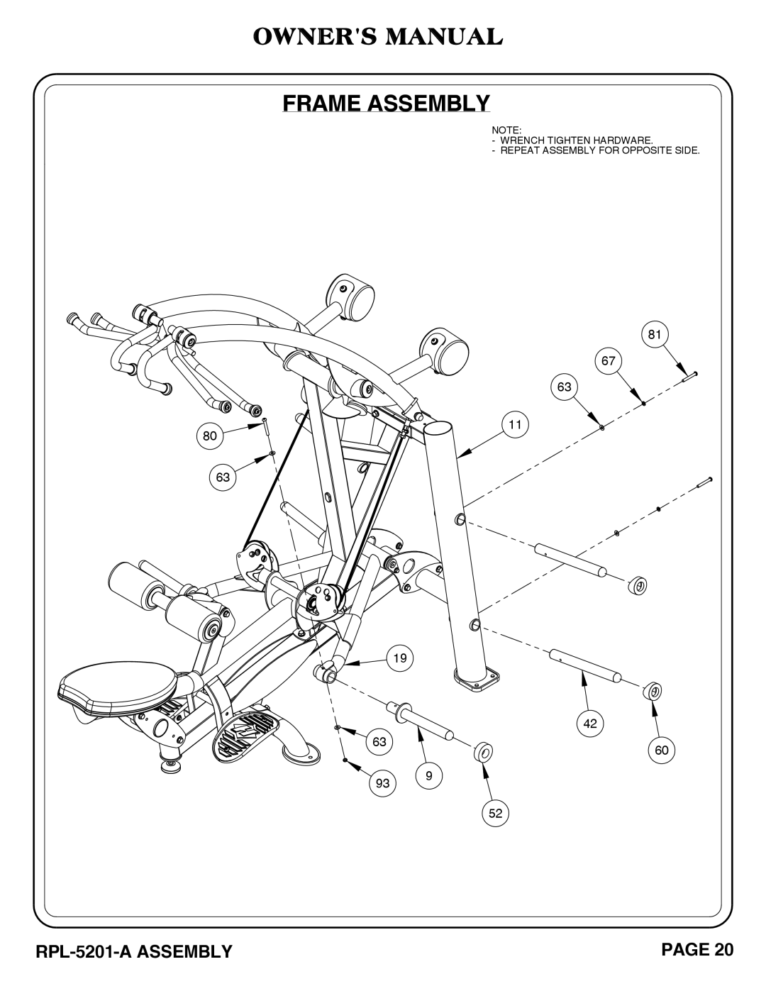 Hoist Fitness RPL-5201-A owner manual Frame Assembly 