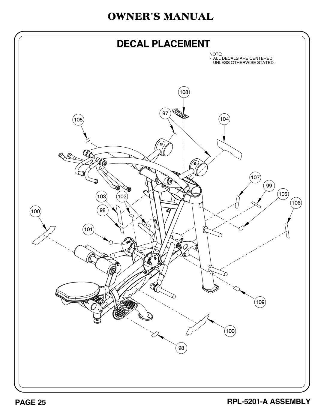 Hoist Fitness RPL-5201-A owner manual Decal Placement 