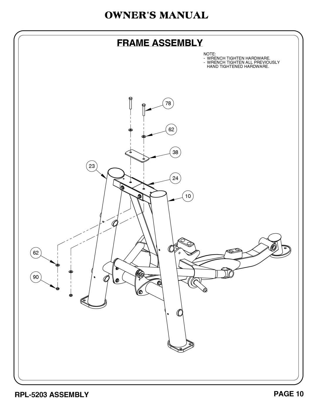 Hoist Fitness rpl-5203 owner manual Frame Assembly 