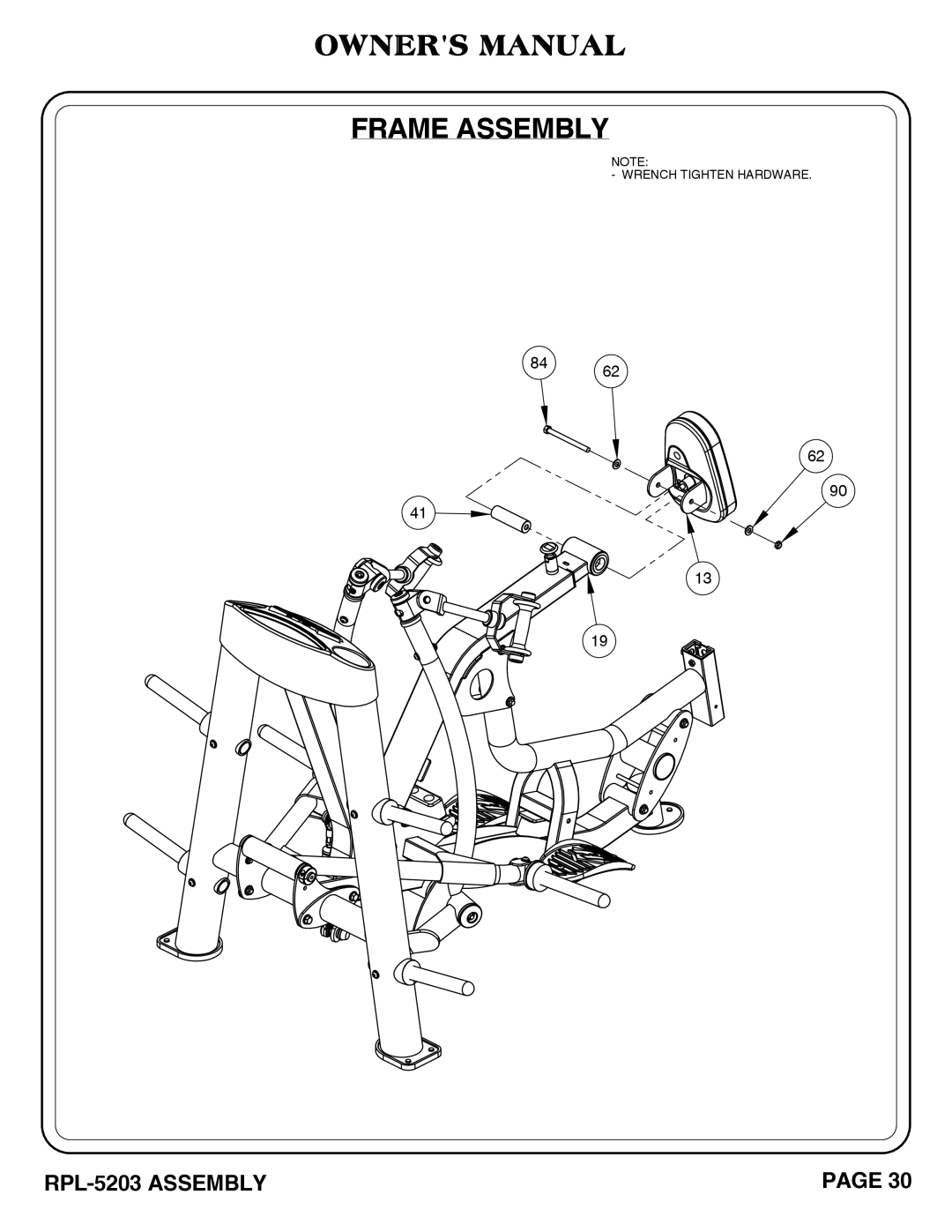 Hoist Fitness rpl-5203 owner manual Frame Assembly 