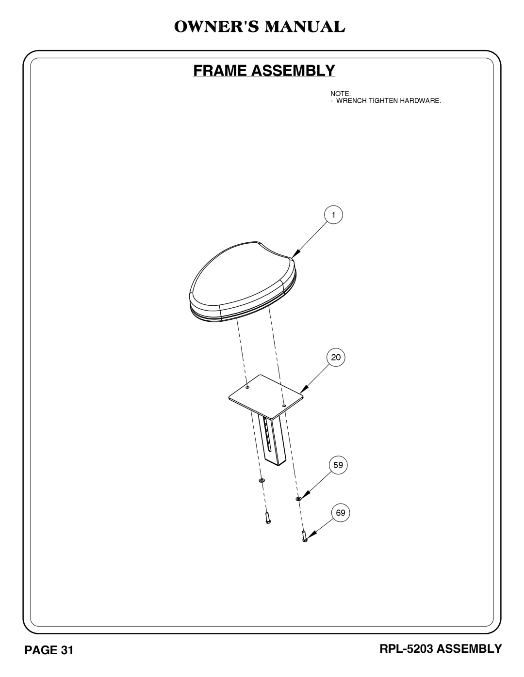 Hoist Fitness rpl-5203 owner manual Frame Assembly 