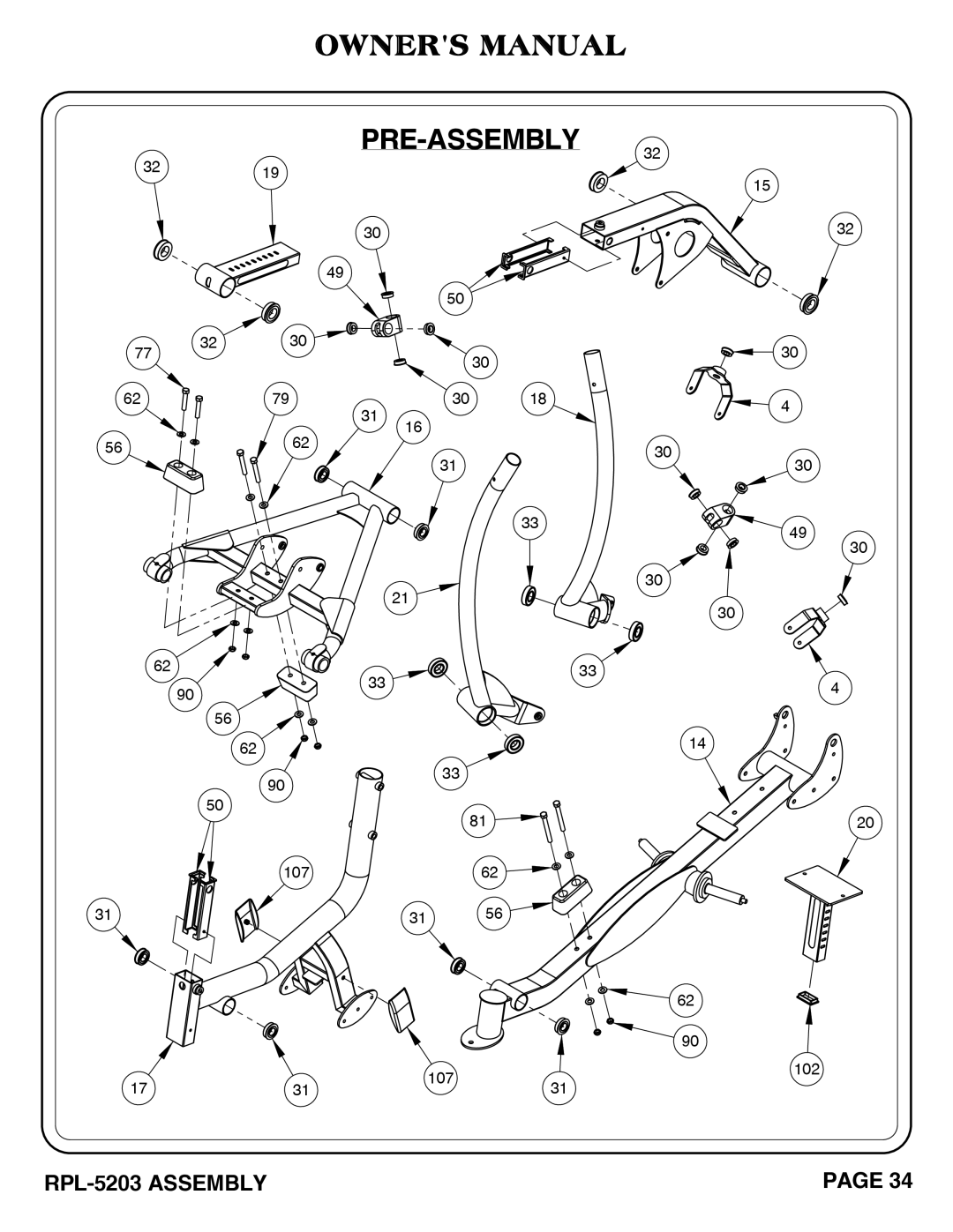 Hoist Fitness rpl-5203 owner manual Pre-Assembly 