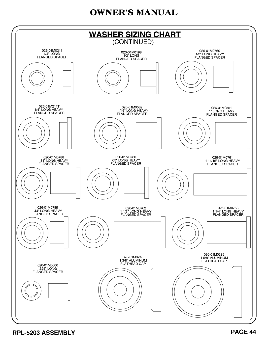 Hoist Fitness rpl-5203 owner manual 026-01M211T 1/4 Long Heavy Flanged Spacer 