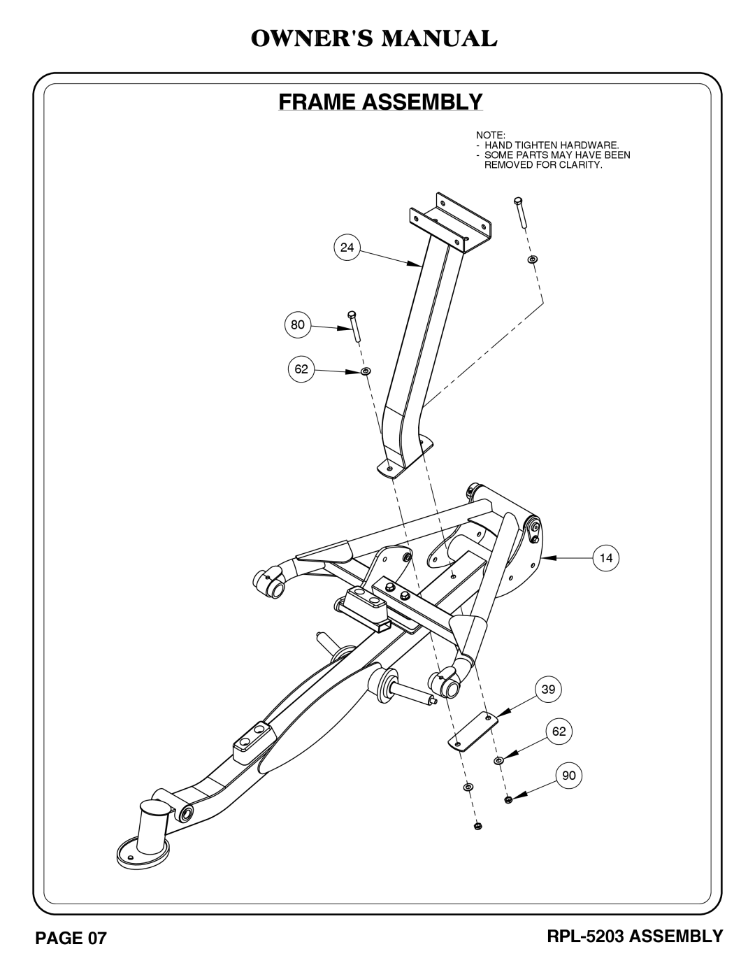 Hoist Fitness rpl-5203 owner manual Frame Assembly 