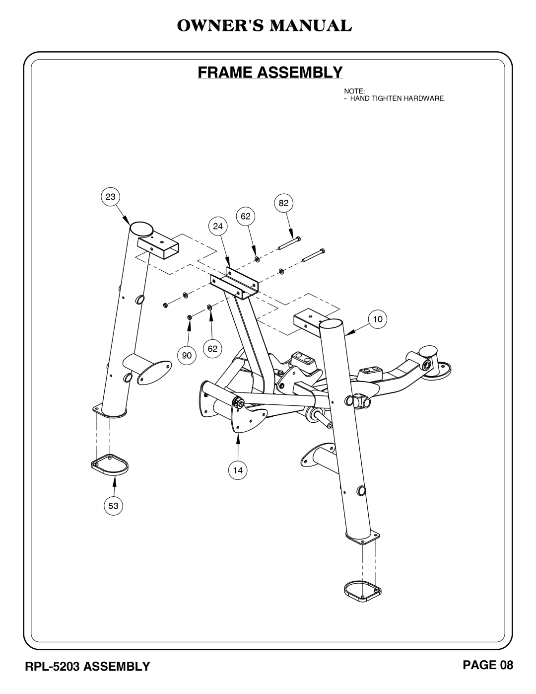 Hoist Fitness rpl-5203 owner manual Hand Tighten Hardware 