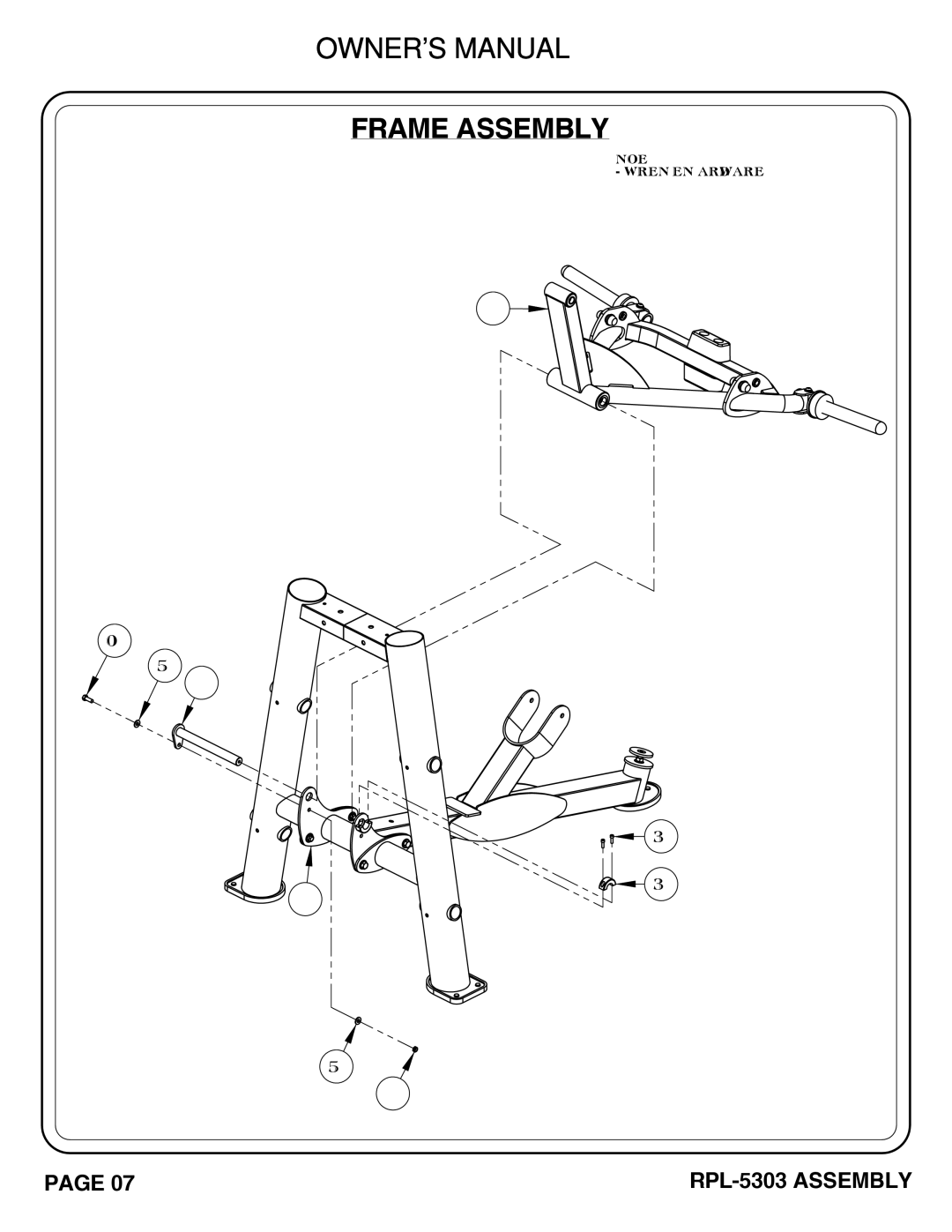 Hoist Fitness RPL-5303 owner manual Frame Assembly 