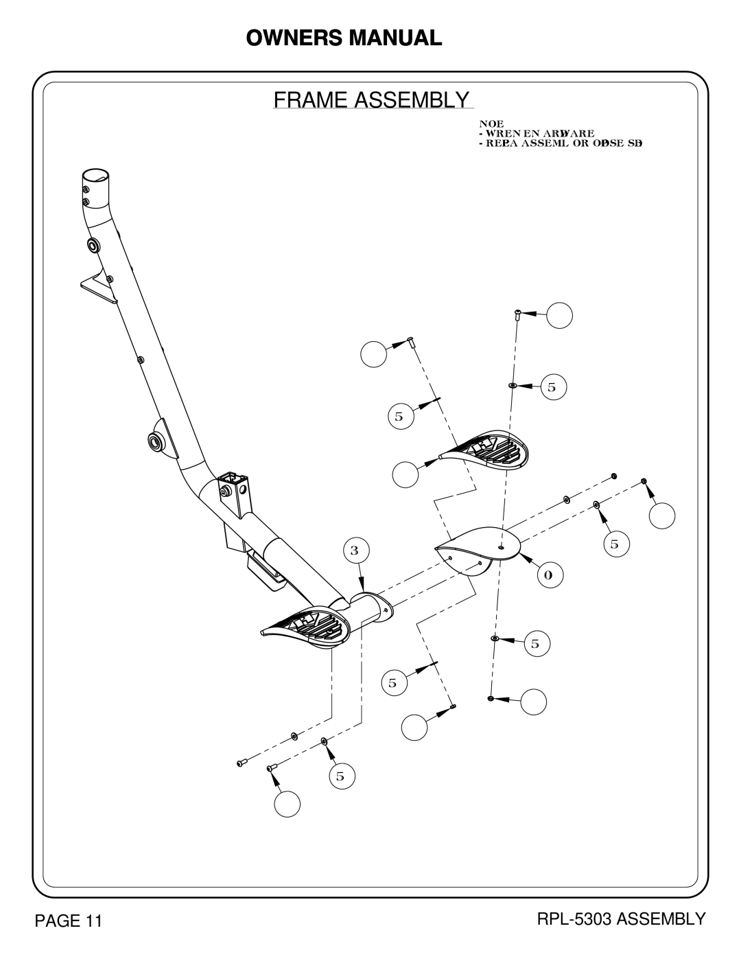 Hoist Fitness RPL-5303 owner manual Wrench Tighten Hardware Repeat Assembly for Opposite Side 