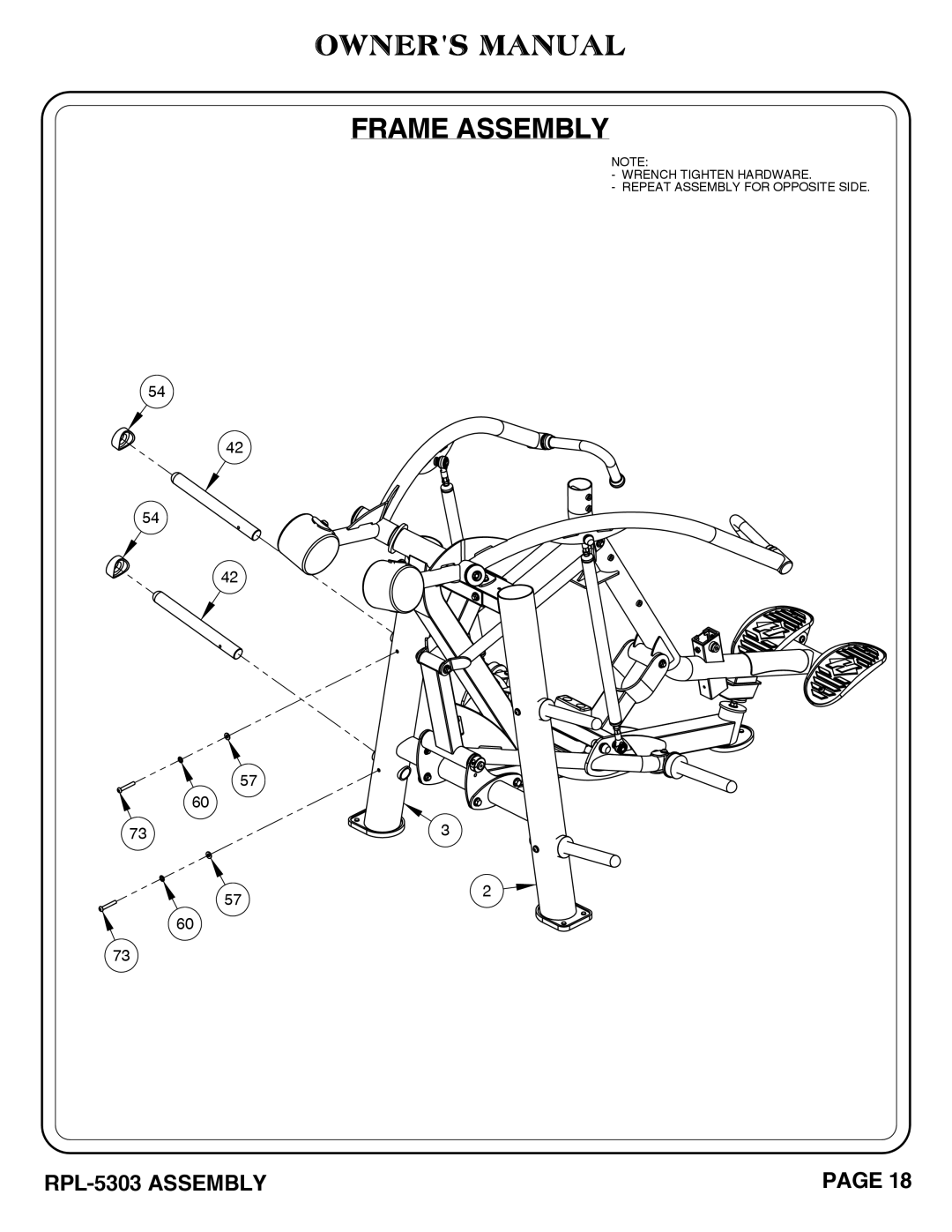 Hoist Fitness RPL-5303 owner manual Frame Assembly 