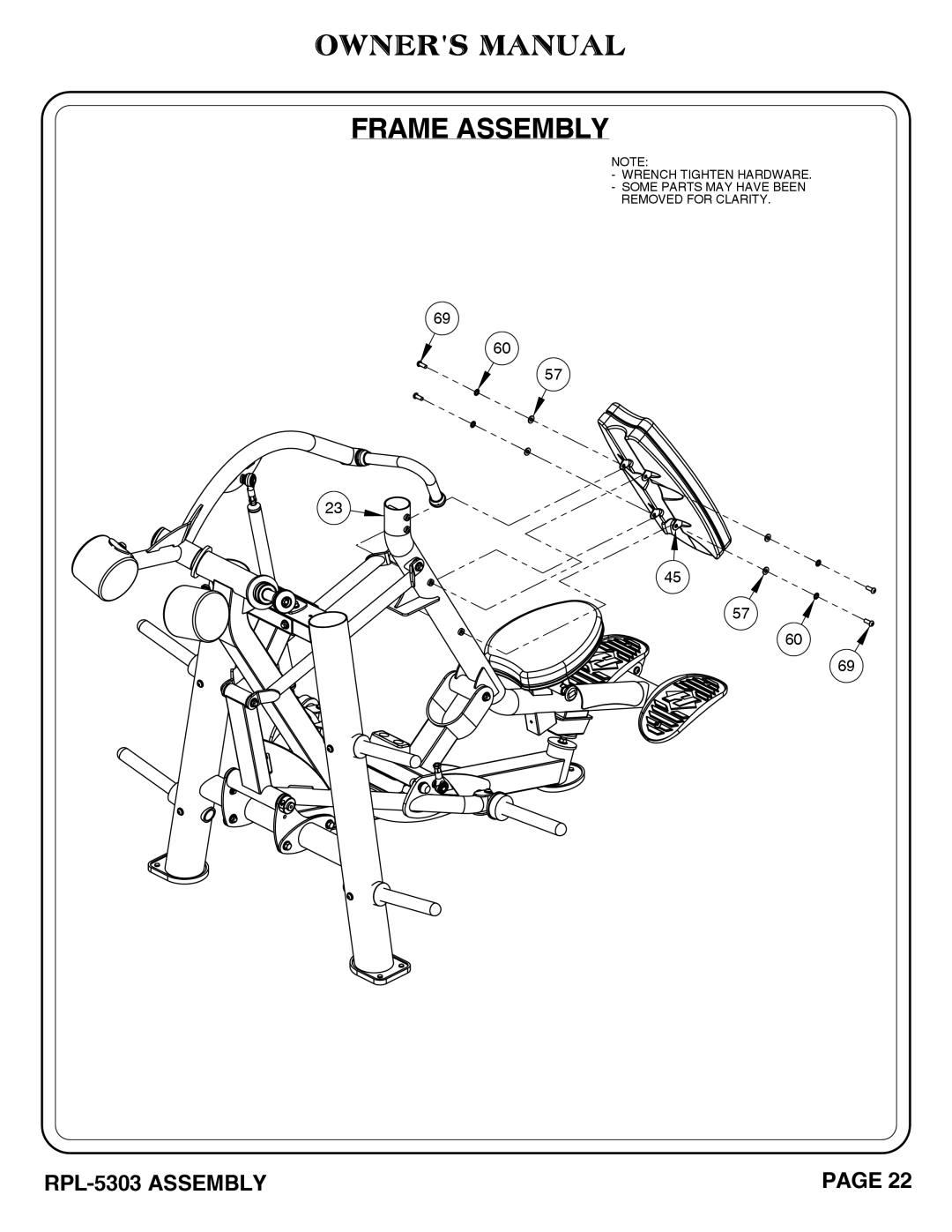 Hoist Fitness RPL-5303 owner manual Frame Assembly 