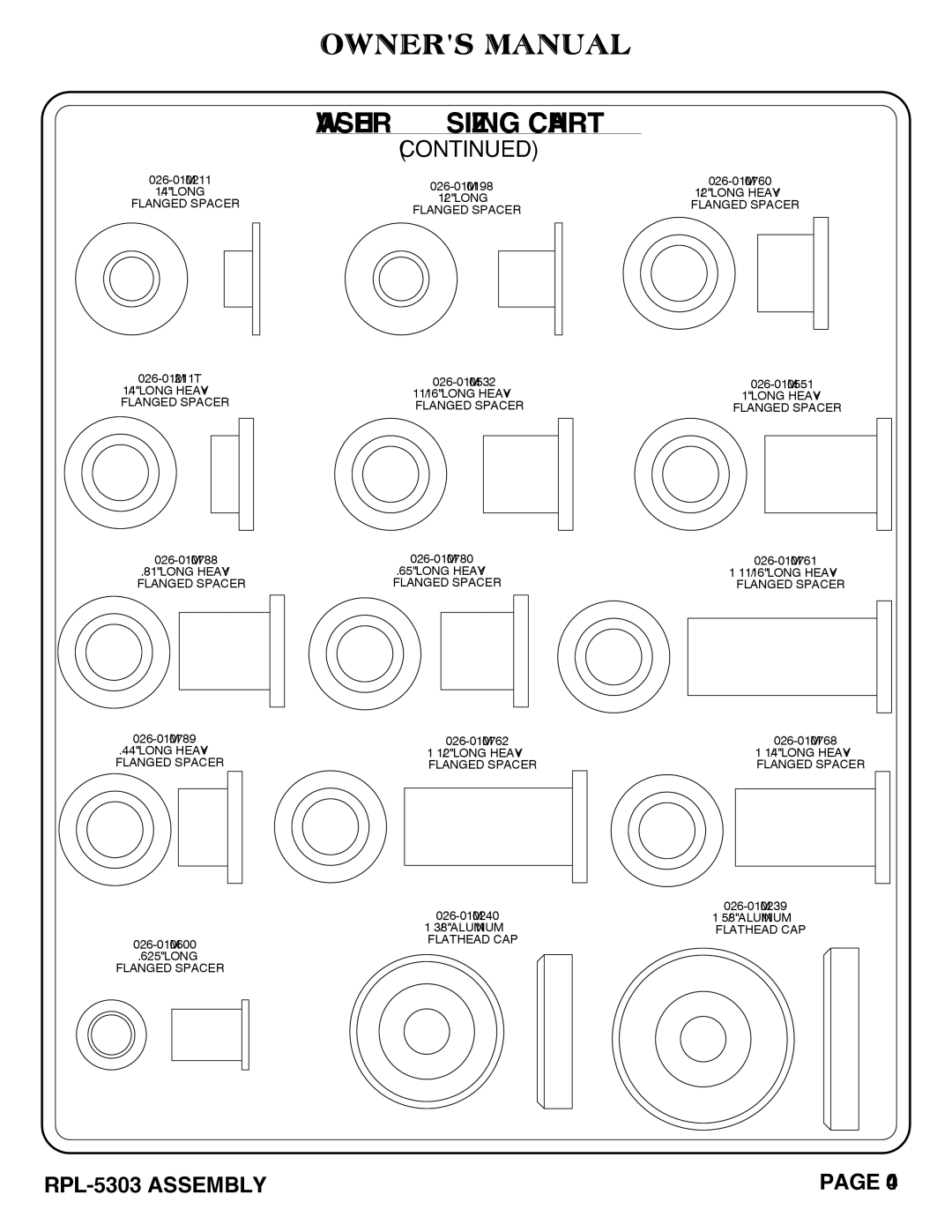 Hoist Fitness RPL-5303 owner manual 026-01M211T 1/4 Long Heavy Flanged Spacer 