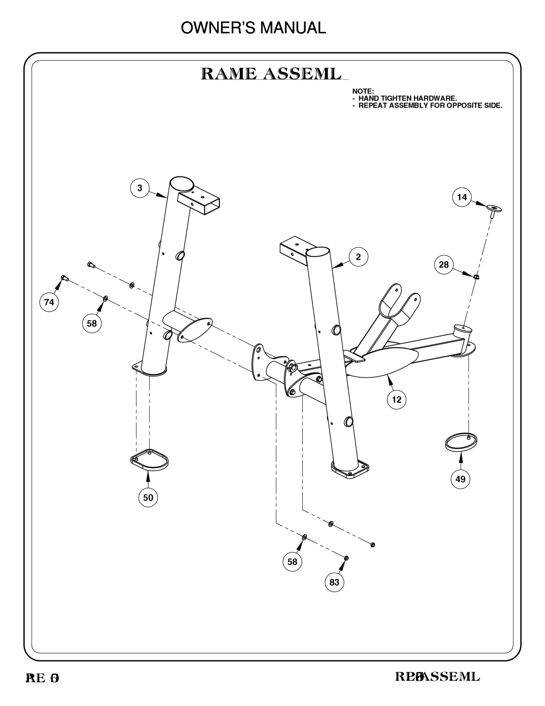 Hoist Fitness RPL-5303 owner manual Hand Tighten Hardware Repeat Assembly for Opposite Side 