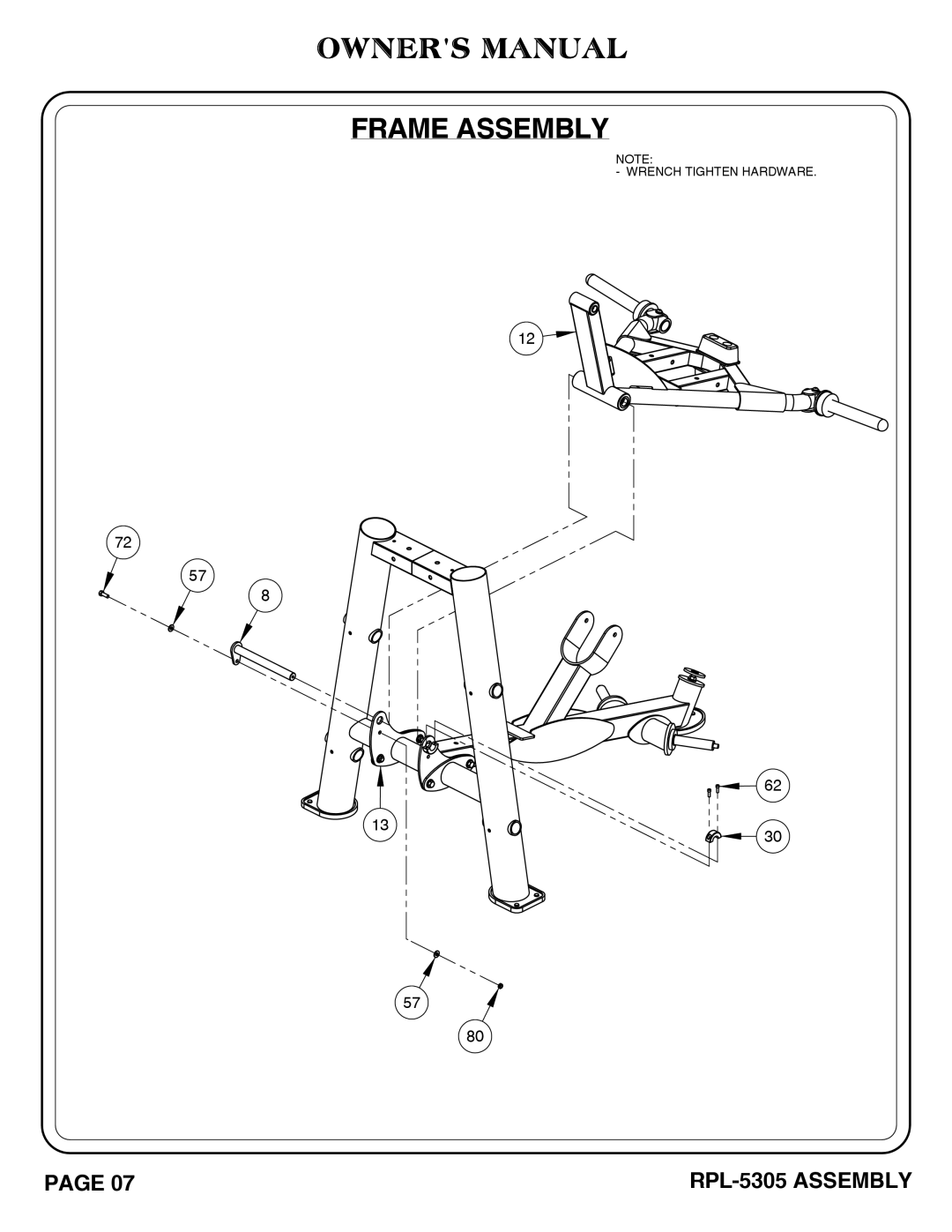 Hoist Fitness RPL-5305 owner manual Frame Assembly 