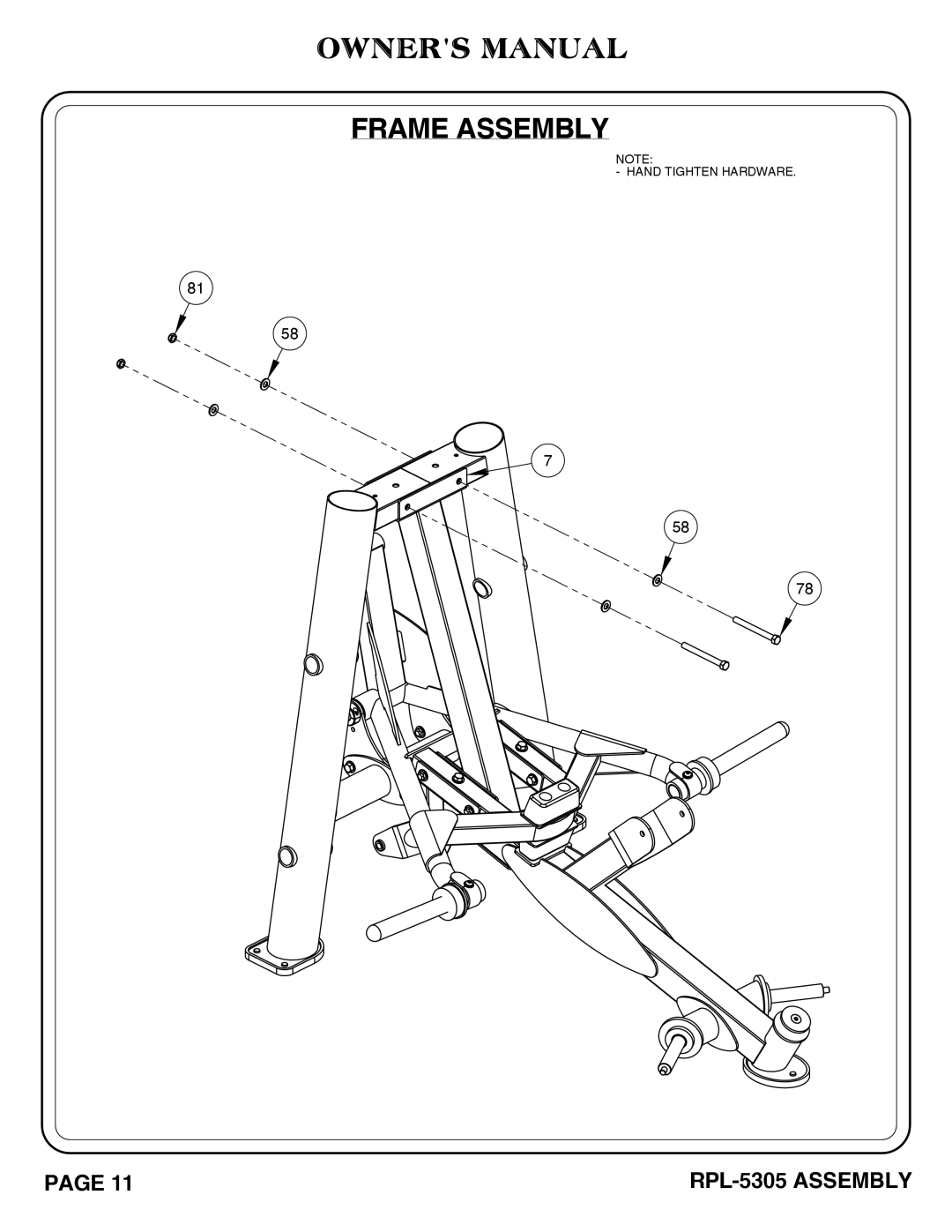 Hoist Fitness RPL-5305 owner manual Frame Assembly 