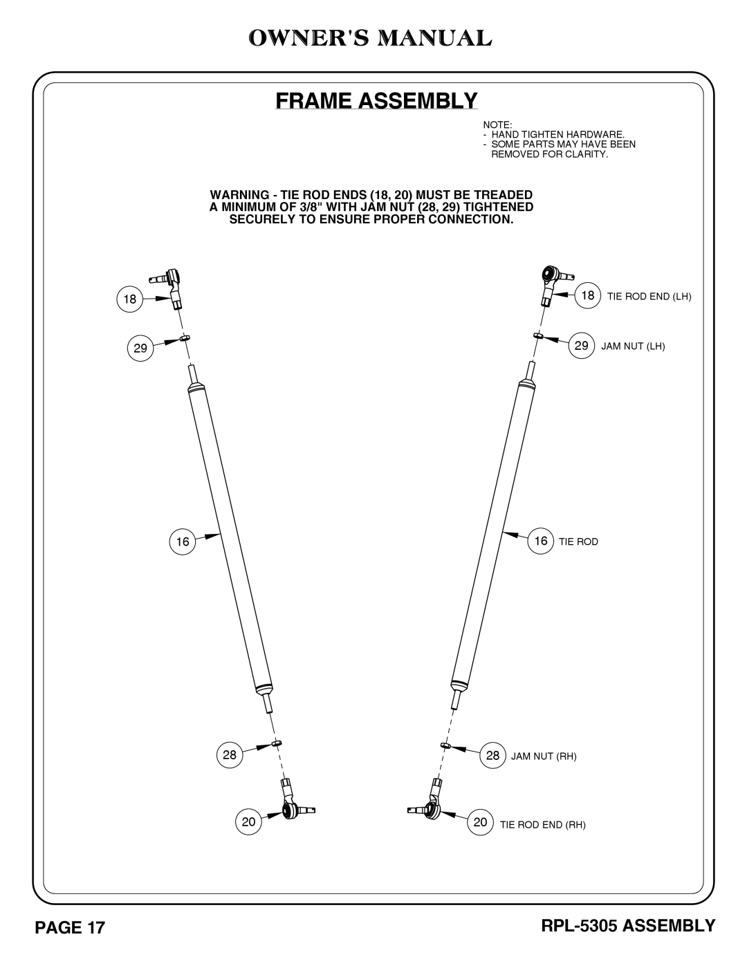 Hoist Fitness RPL-5305 owner manual Tie Rod End Lh 