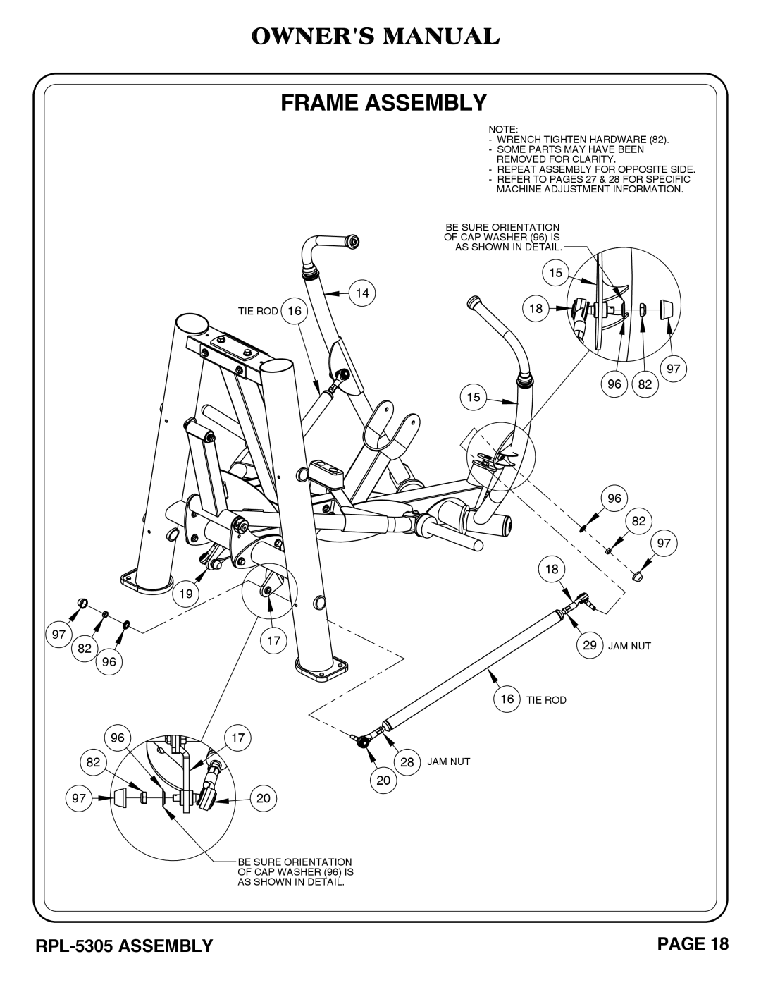 Hoist Fitness RPL-5305 owner manual Frame Assembly 