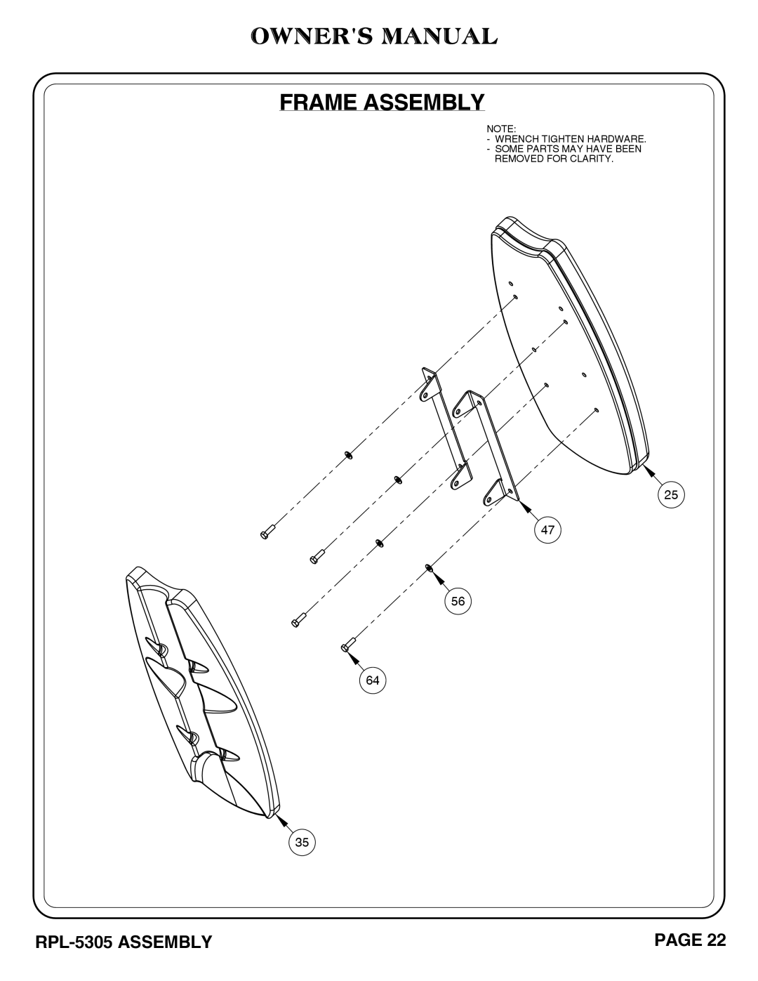 Hoist Fitness RPL-5305 owner manual Frame Assembly 