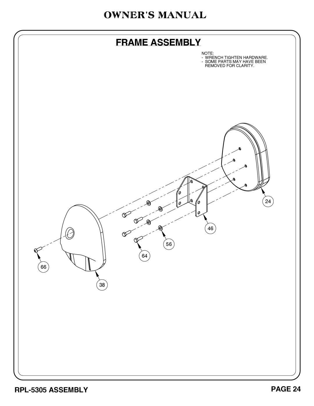 Hoist Fitness RPL-5305 owner manual Frame Assembly 