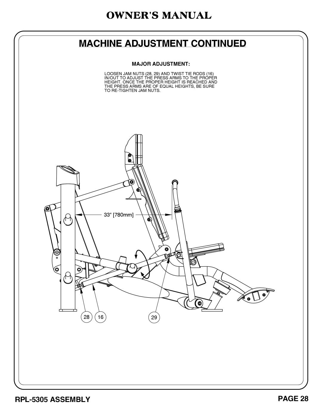 Hoist Fitness RPL-5305 owner manual 33 780mm 