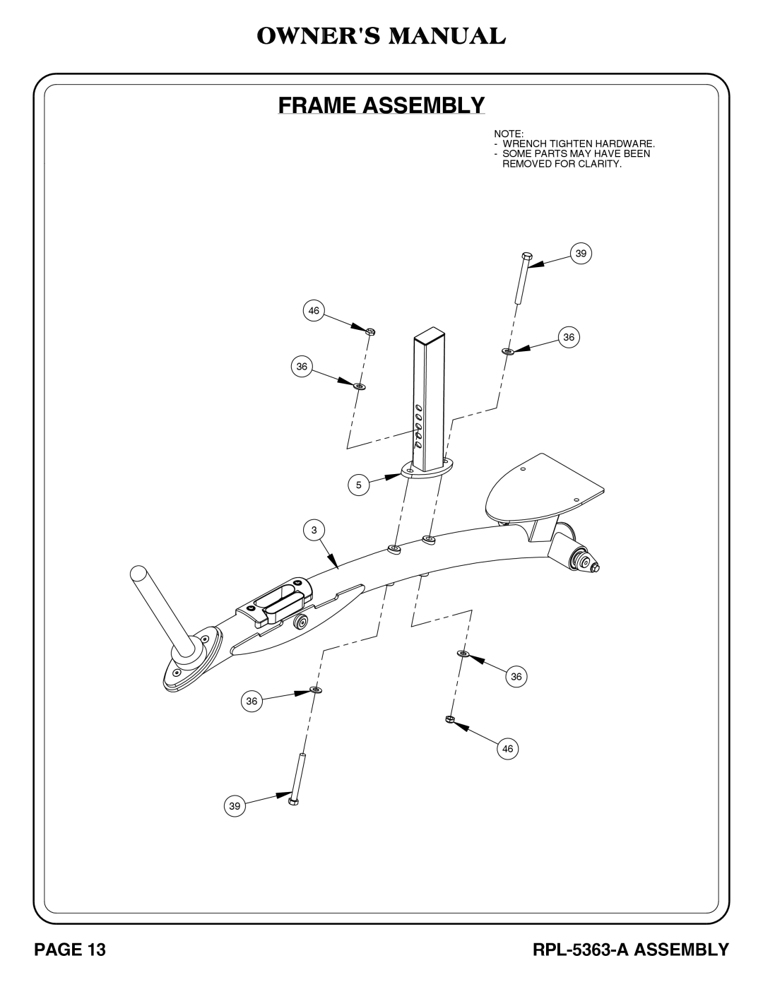 Hoist Fitness RPL-5363-A owner manual Frame Assembly 