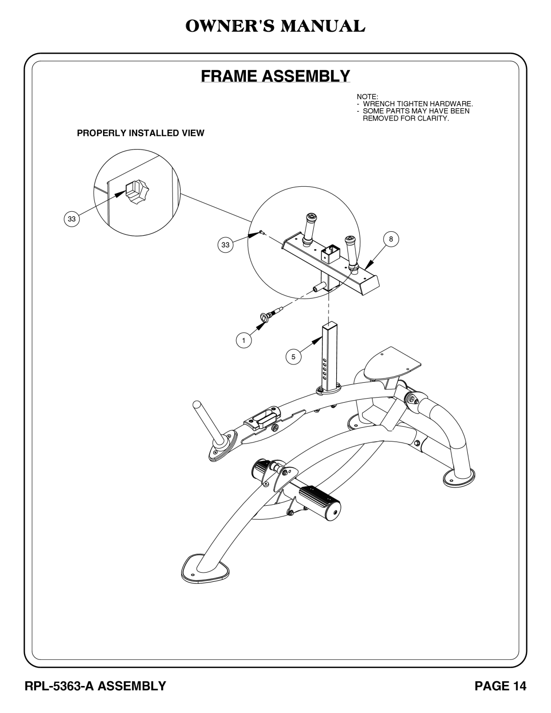 Hoist Fitness RPL-5363-A owner manual Properly Installed View 