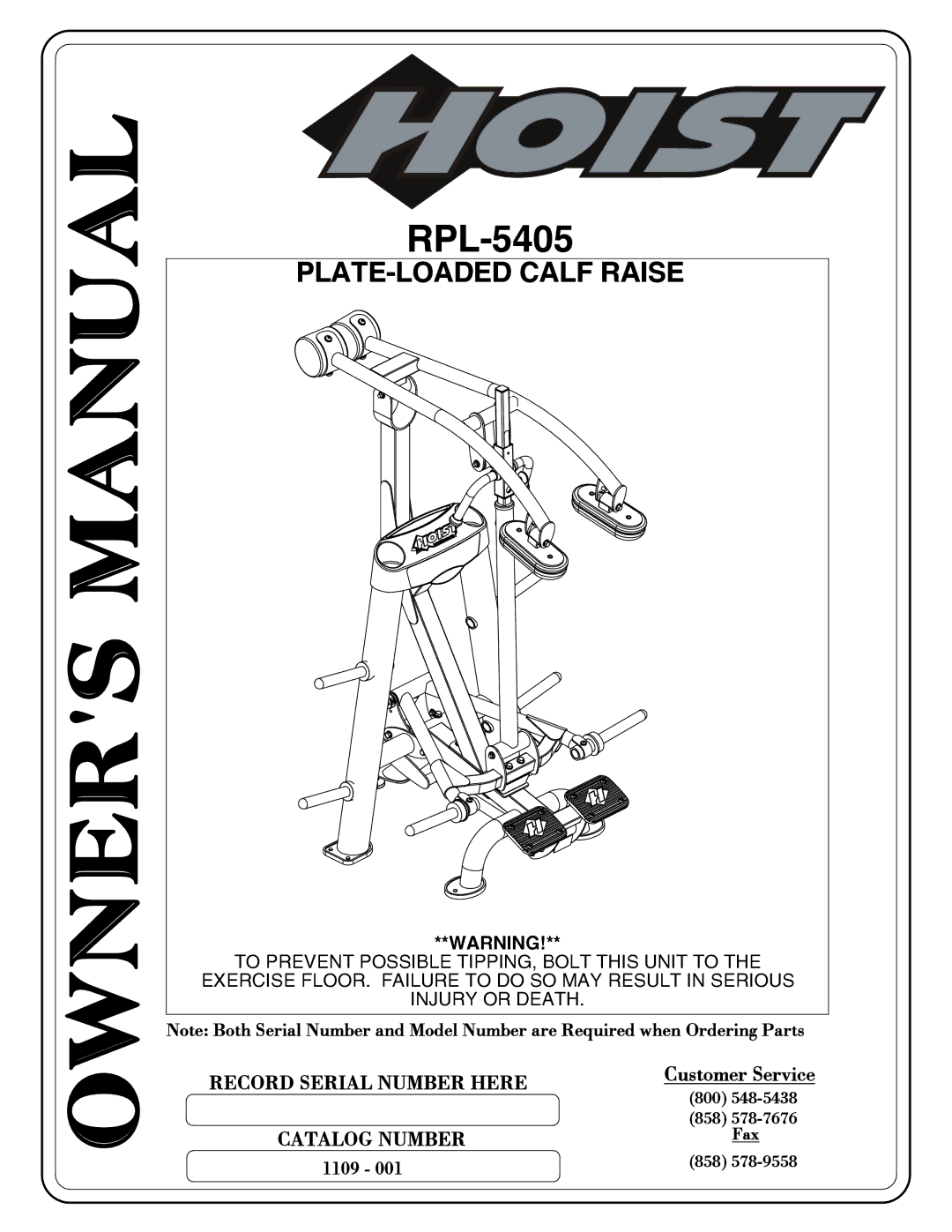 Hoist Fitness RPL-5405 owner manual 