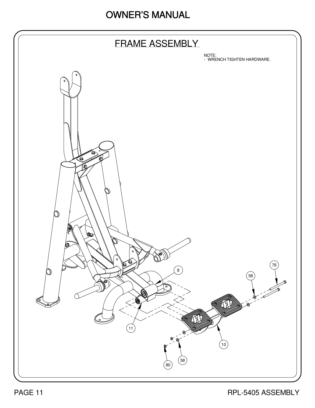 Hoist Fitness RPL-5405 owner manual Frame Assembly 