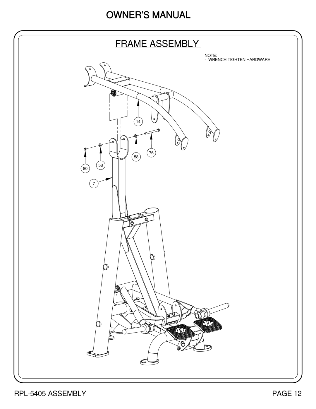 Hoist Fitness RPL-5405 owner manual Frame Assembly 