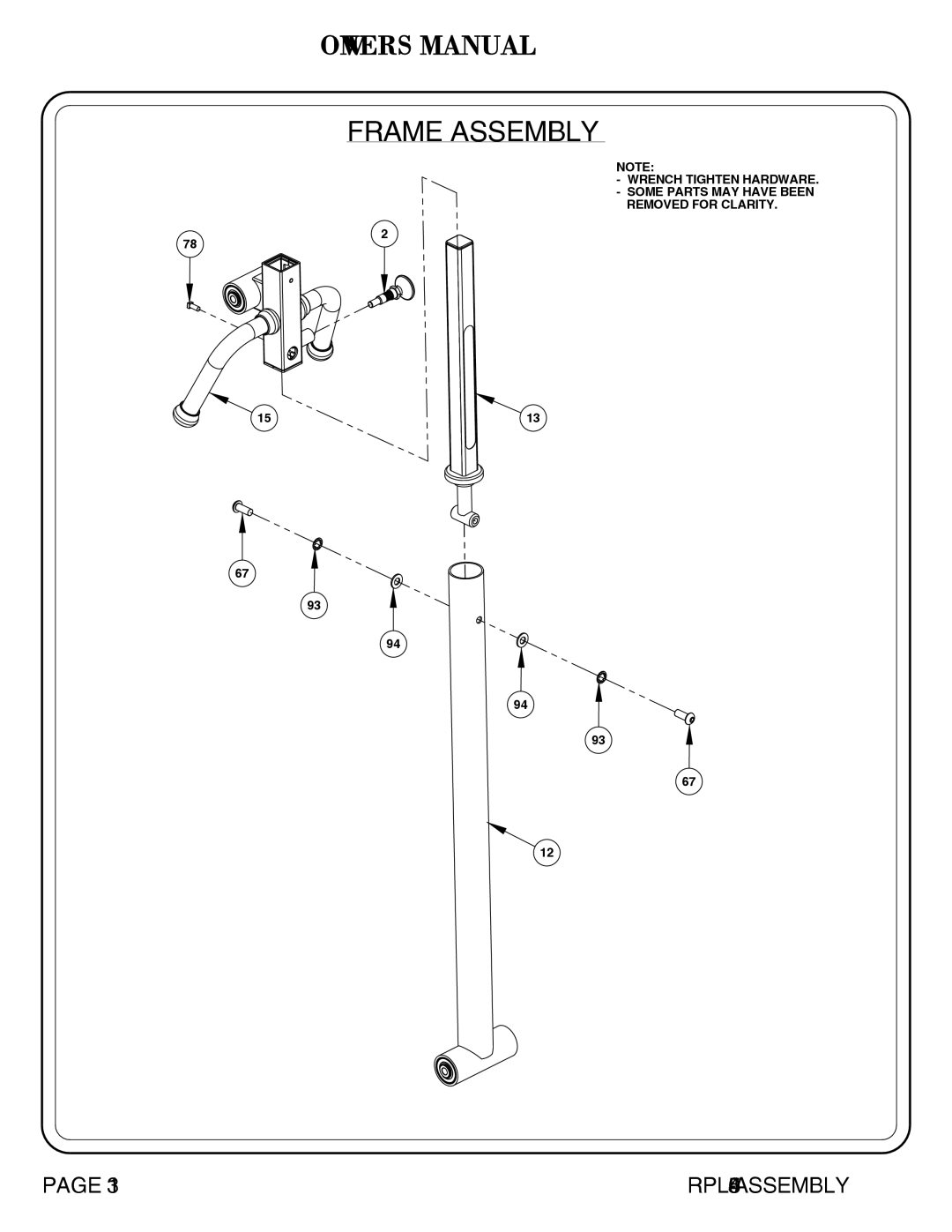 Hoist Fitness RPL-5405 owner manual Frame Assembly 