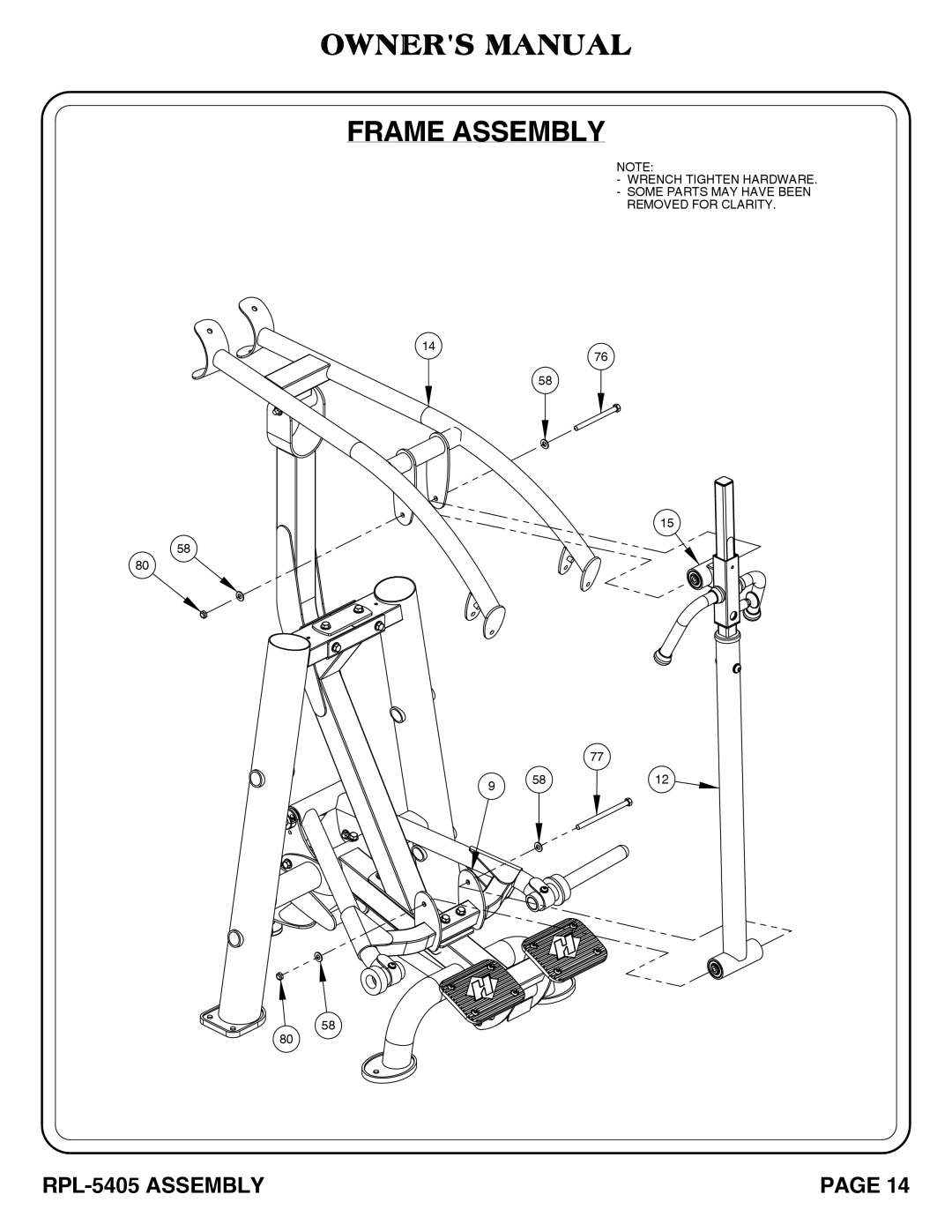 Hoist Fitness RPL-5405 owner manual Frame Assembly 