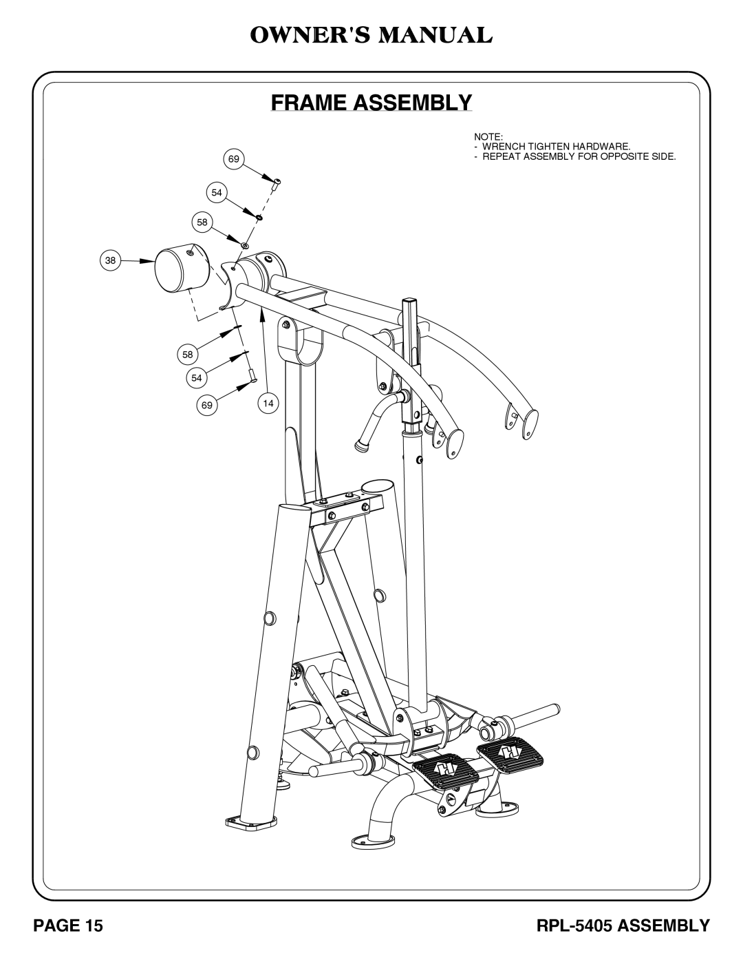 Hoist Fitness RPL-5405 owner manual Repeat Assembly for Opposite Side 