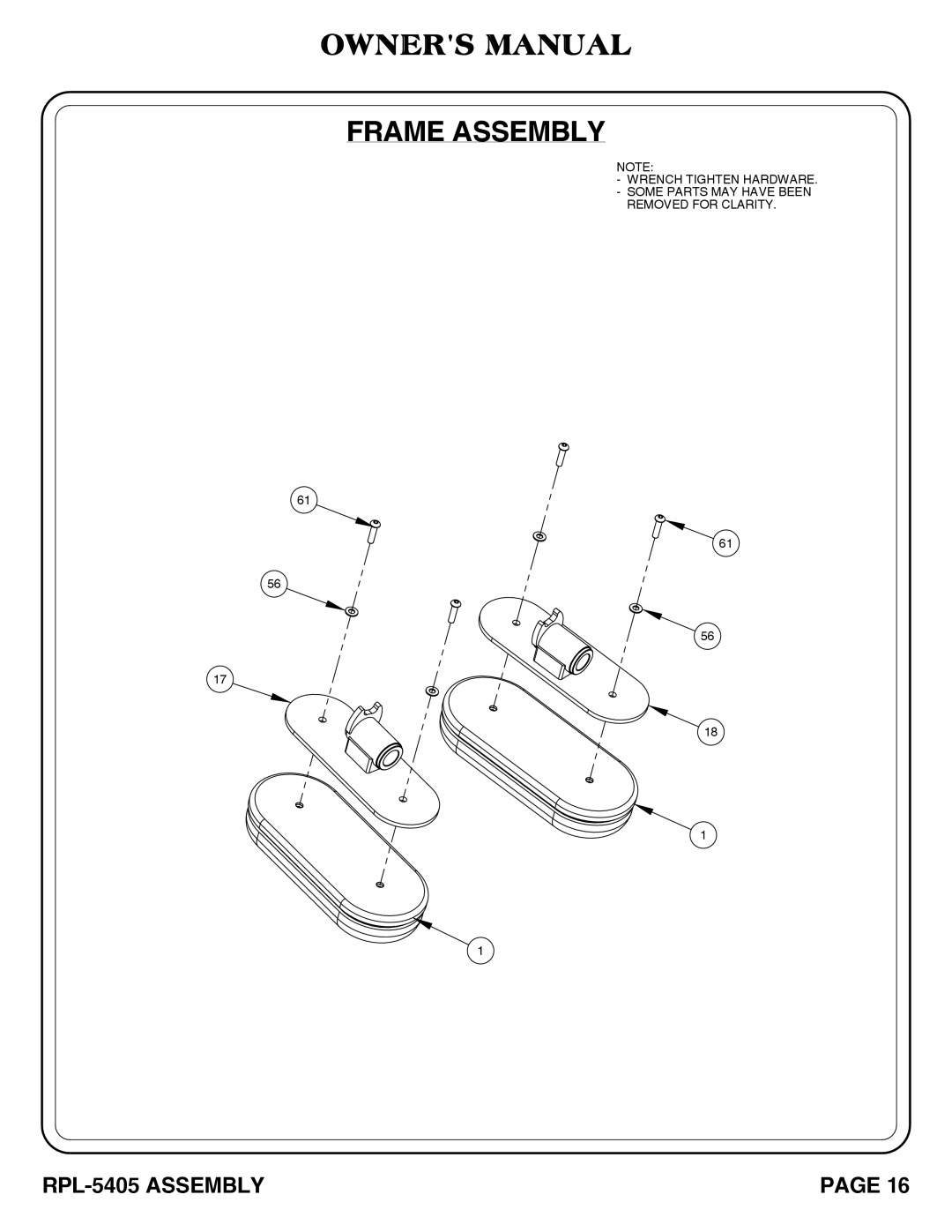 Hoist Fitness RPL-5405 owner manual Frame Assembly 