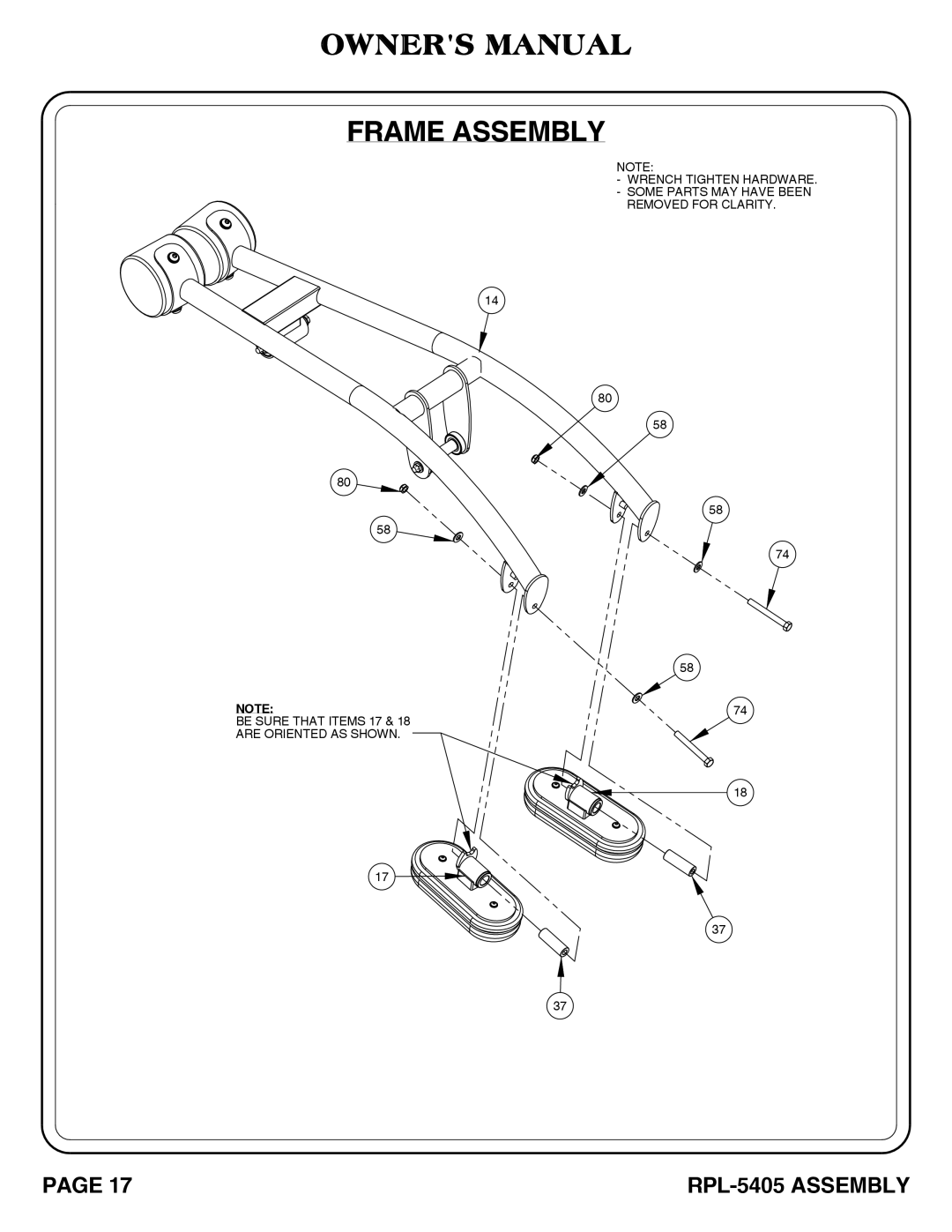 Hoist Fitness RPL-5405 owner manual Frame Assembly 