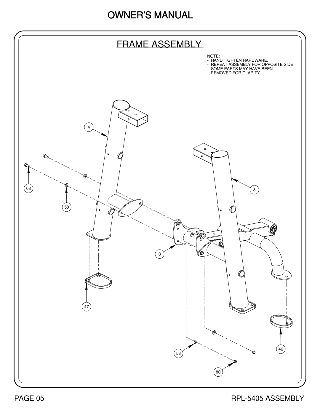 Hoist Fitness RPL-5405 owner manual Frame Assembly 