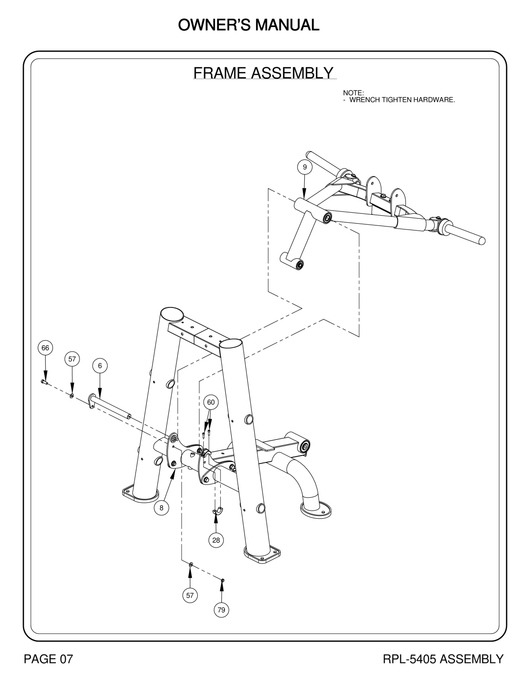 Hoist Fitness RPL-5405 owner manual Frame Assembly 