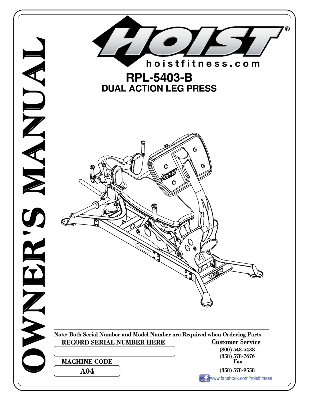 Hoist Fitness RPL-5406-B owner manual RPL-5403-B 