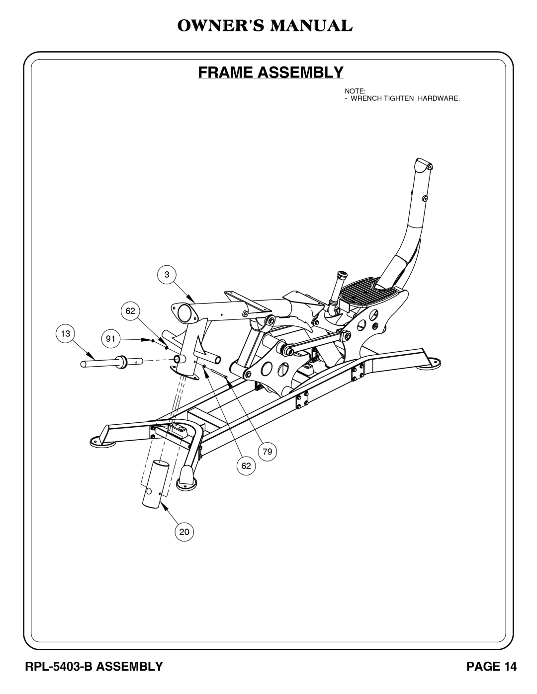 Hoist Fitness RPL-5406-B owner manual Frame Assembly 