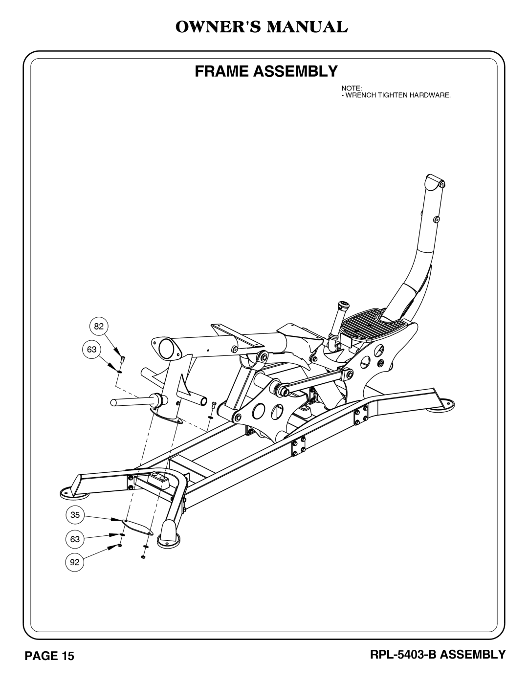 Hoist Fitness RPL-5406-B owner manual Frame Assembly 