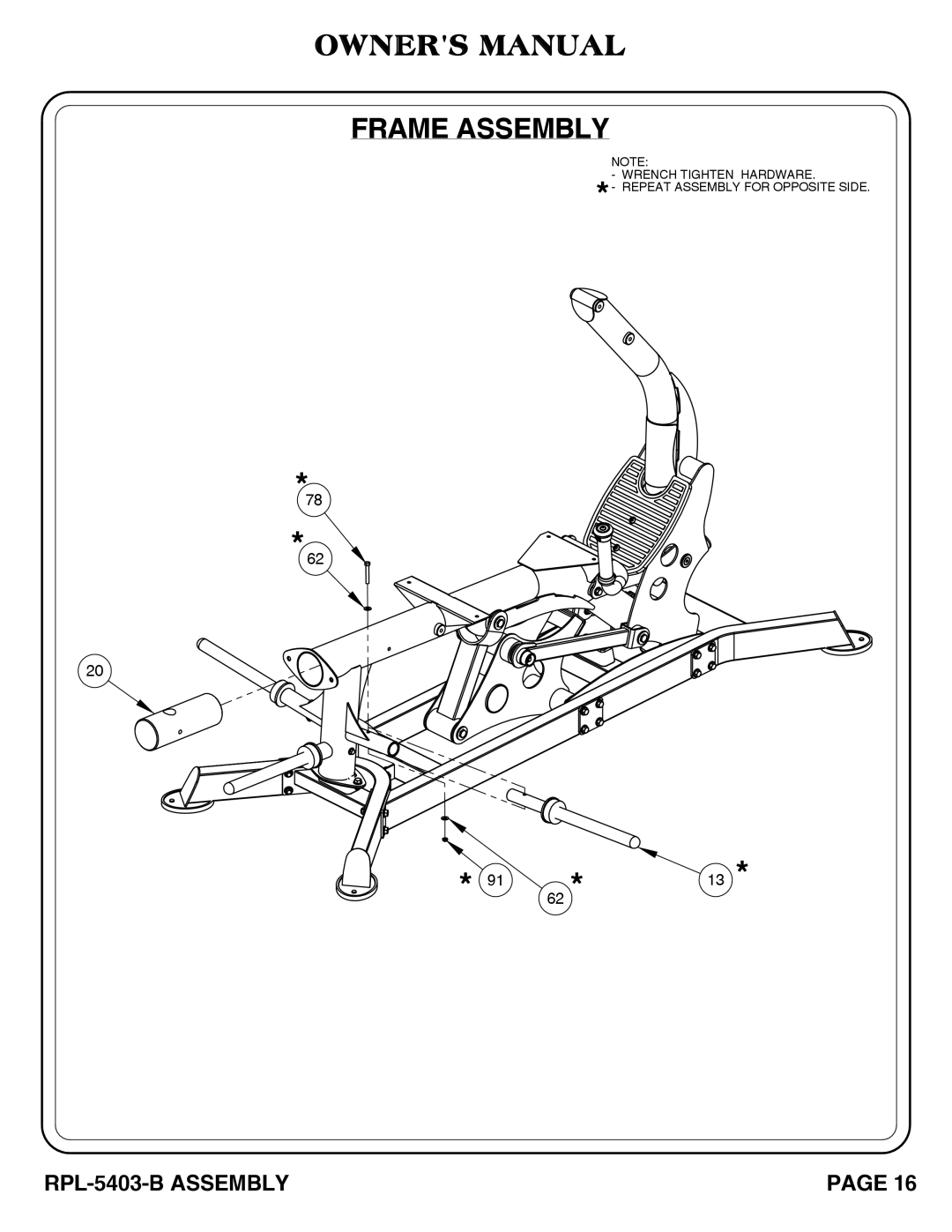 Hoist Fitness RPL-5406-B owner manual 78 *62 