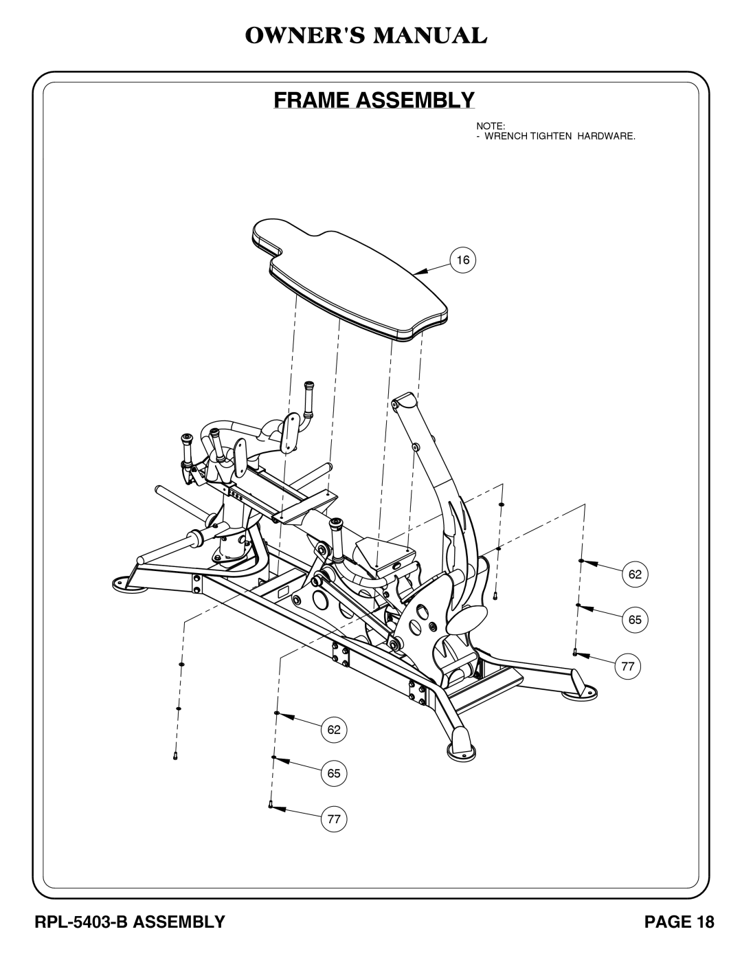 Hoist Fitness RPL-5406-B owner manual Frame Assembly 